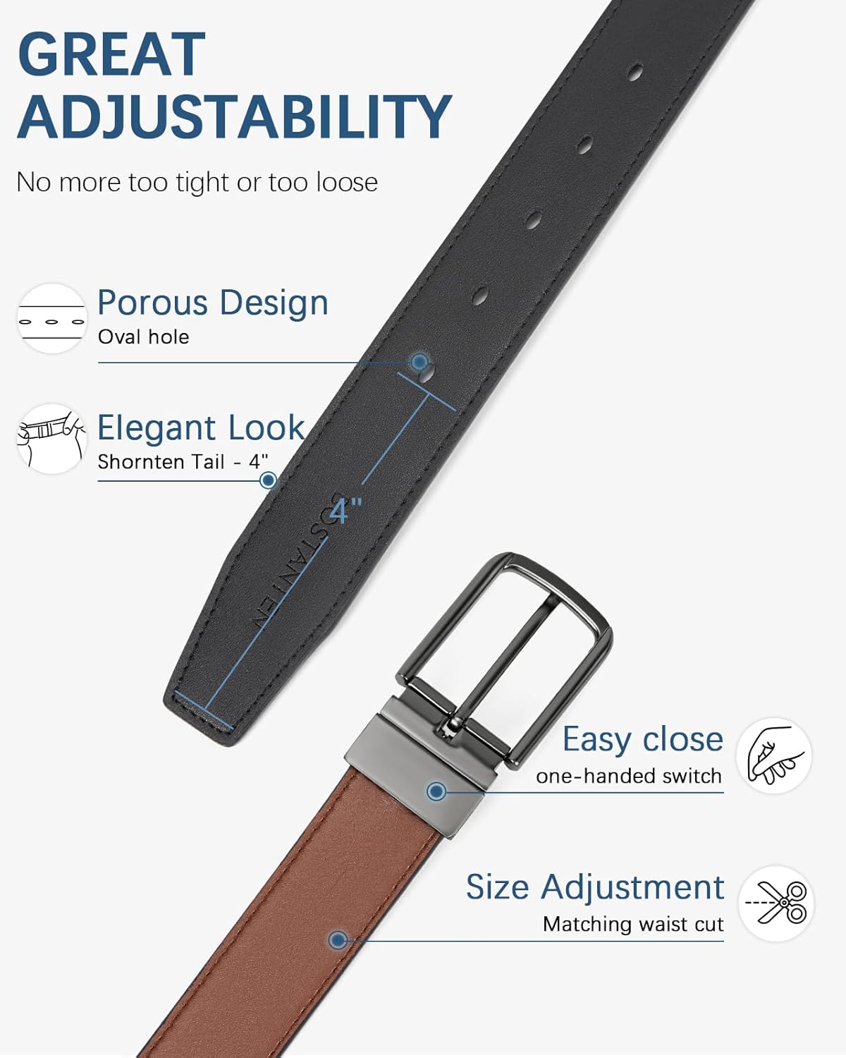 BOSTANTEN Belt Men Leather Reversible Belts for Men 1 3/8" for Casual 