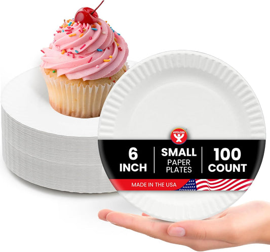 Hygloss Bulk Small Paper Plates 6-Inch - Dessert Plates Disposable for Party, Cake, Appetizer, Snack, Foodware, Crafts & More - Environmentally Friendly - White, Uncoated, Microwave Safe (100 Count)