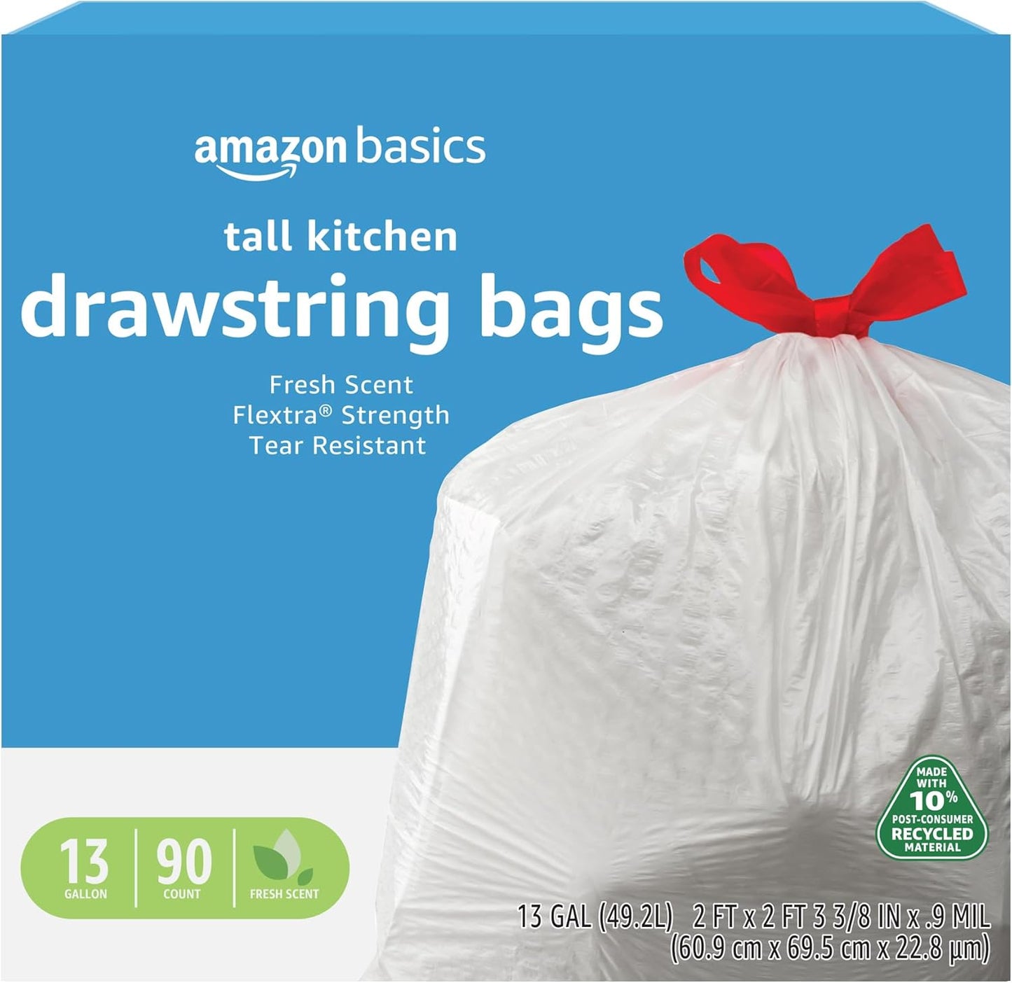 Amazon Basics 13 Gallon Tall Kitchen Drawstring Trash Bags, Flextra St