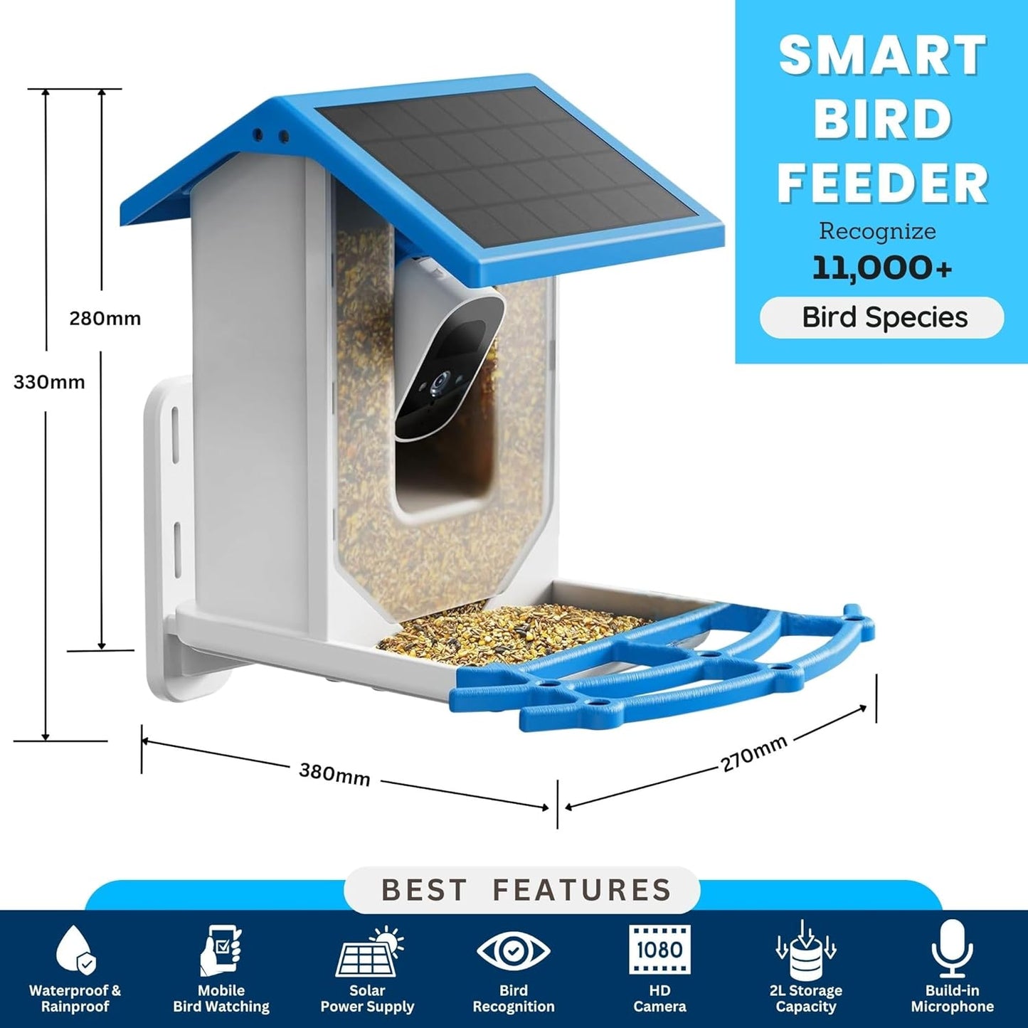 Smart Bird Feeder with Camera | HD Solar Powered Bird Feeder with Camera | Night Vision Camera with Motion Detection | WiFi Bird Cam is Perfect for Bird Lovers |