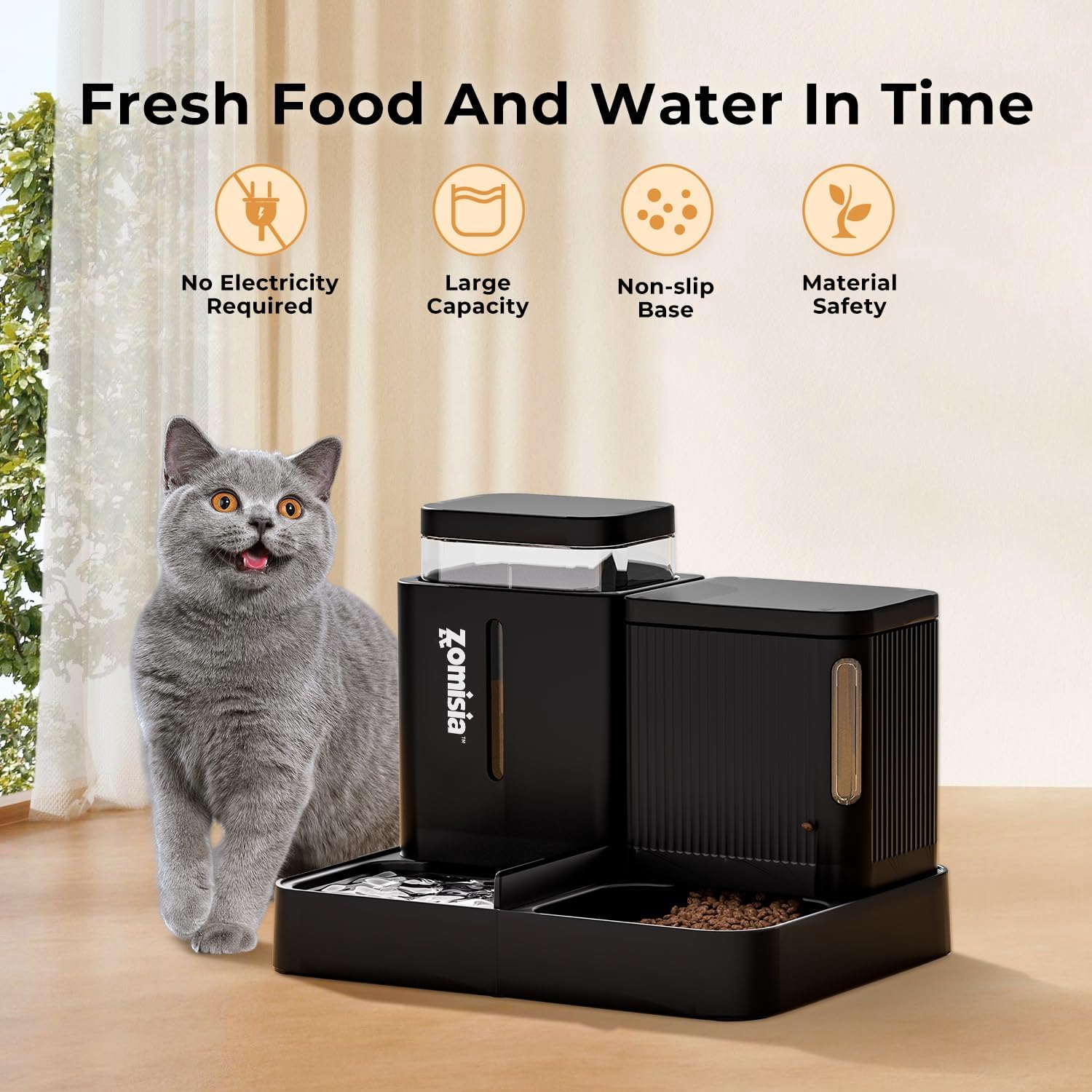Automatic Cat Feeder and Water Dispenser Set, 2 in 1 Gravity Cat Food 