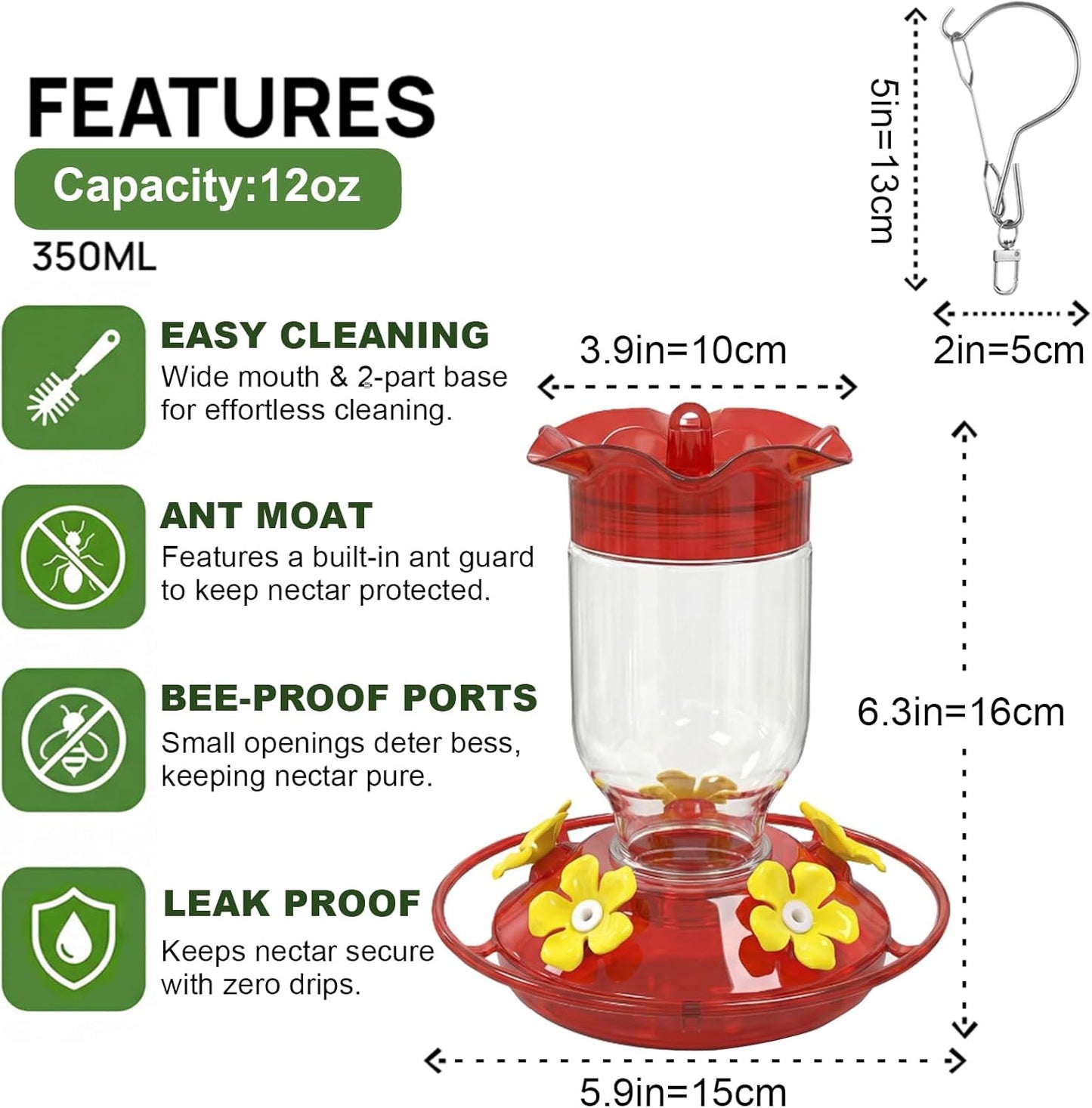 Plastic Hummingbird Feeders for Outdoors 2 Pack - 12oz Clear Bottle wi