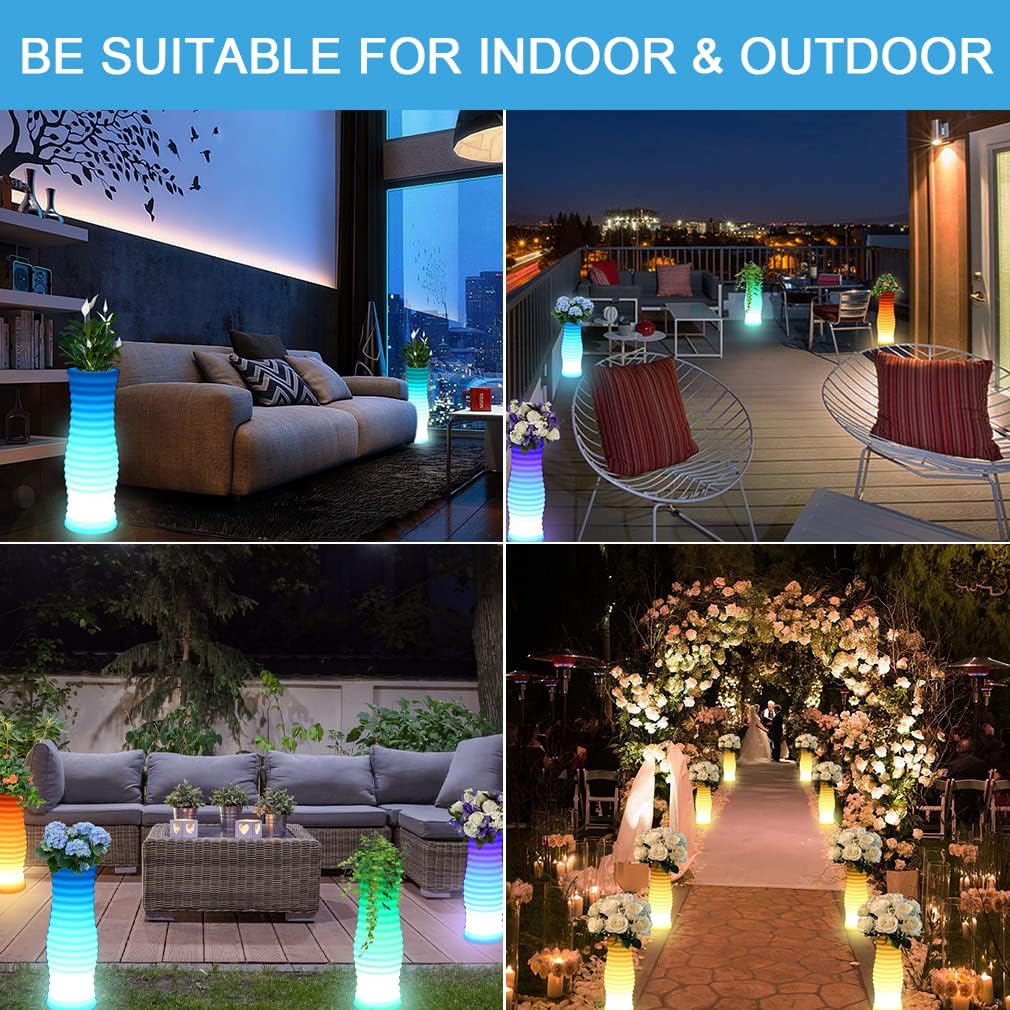 20-inch Cordless LED Lighted Vase w/Remote, Rechargeable LED Vase Nigh