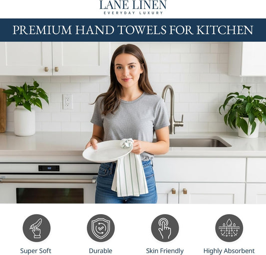LANE LINEN Cotton Kitchen Towels Set, 6-Pack – Absorbent, Quick-Drying Dish Towels, 18" x 28", Premium Hand and Tea Towels - Olive