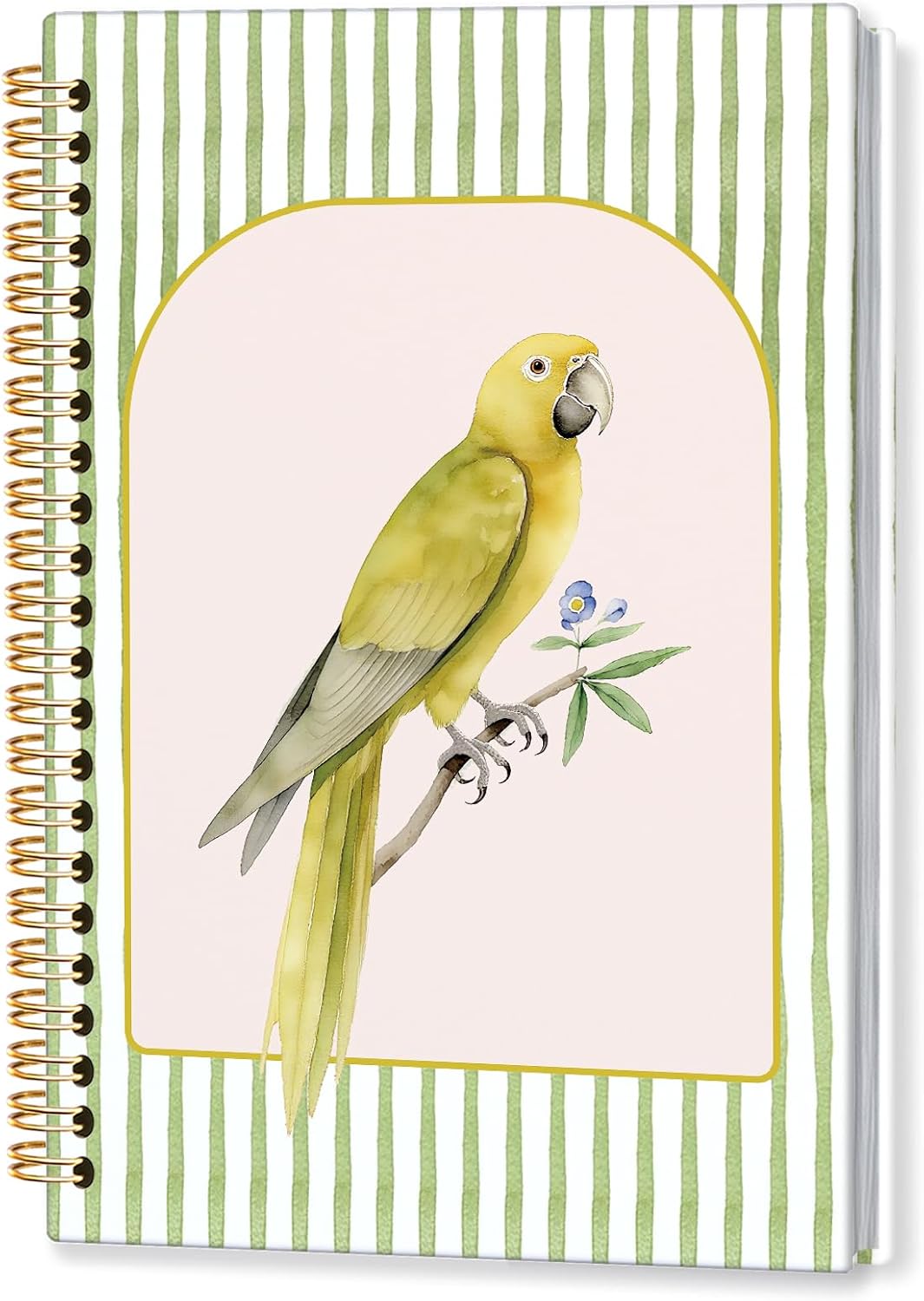 KRHFG Parrot Bird Spiral Notebook, Golden Conure Bird Watching Journal for Writing, Gifts for Bird Lovers, Striped Aesthetic Birding Notebooks for Note Taking, 5.5x8.3 Inch