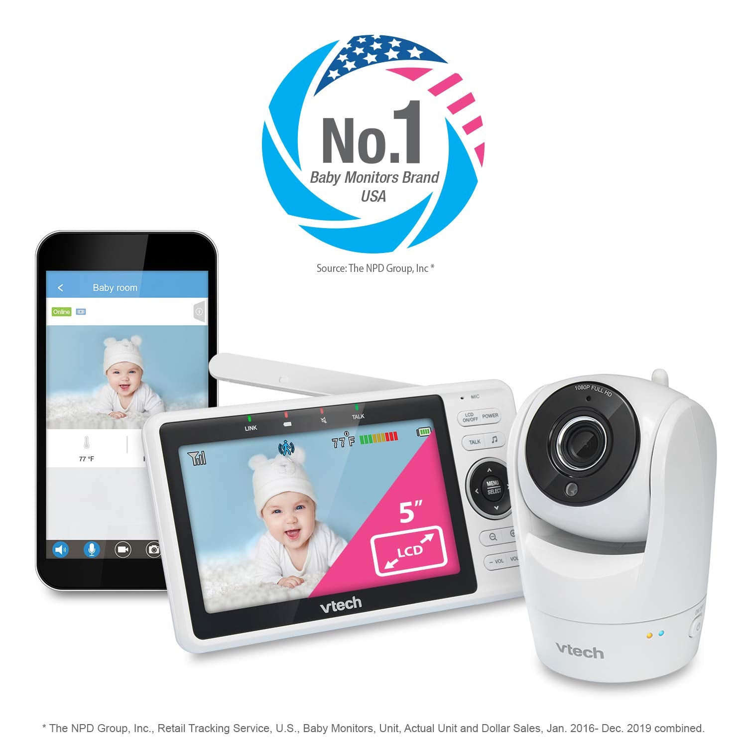 VTech VM901 Smart WiFi Baby Monitor with 1080p FHD Camera and 5" HD IP