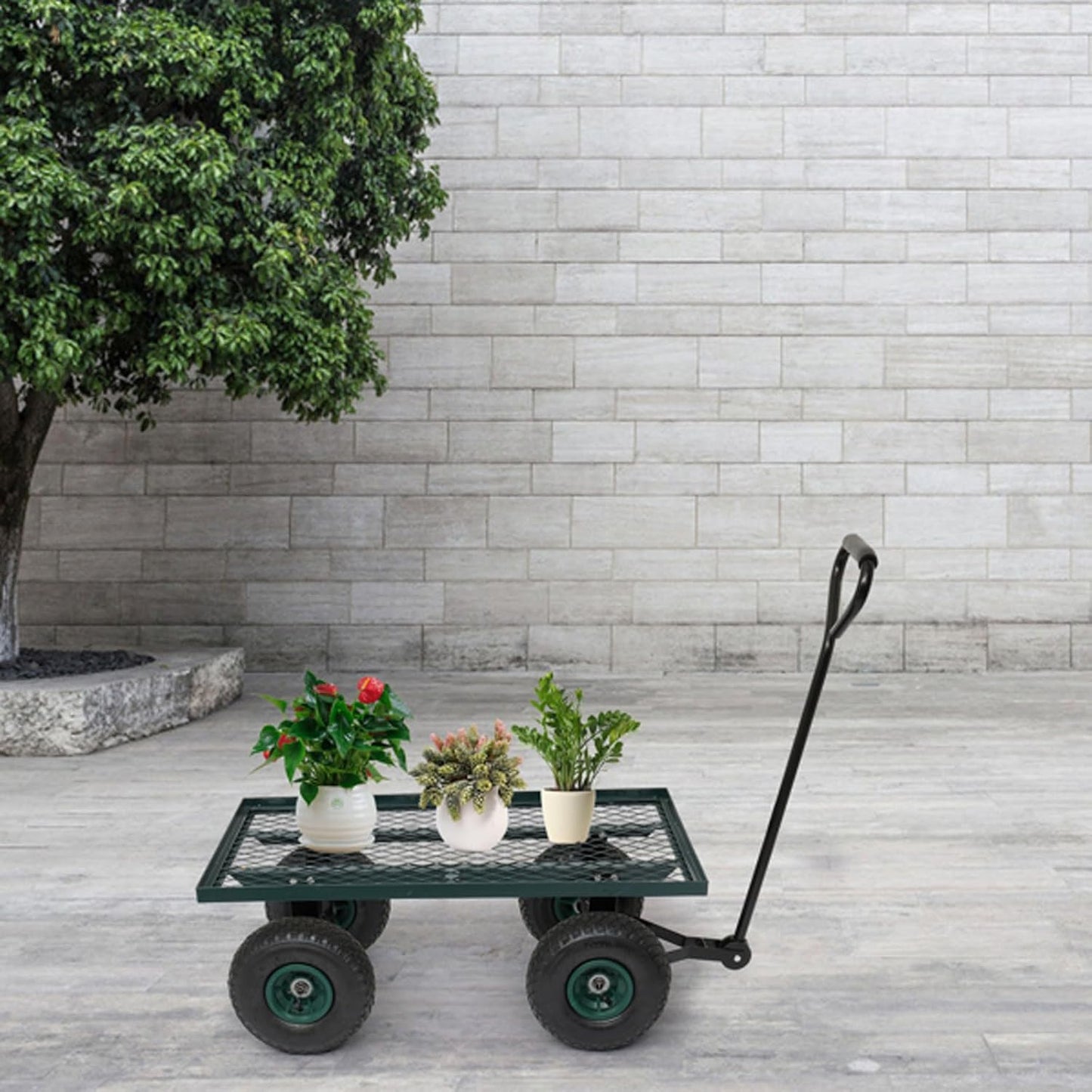 Portable Garden Iron Wood Four Wheel Square Garden Wagon,Outdoor Utili