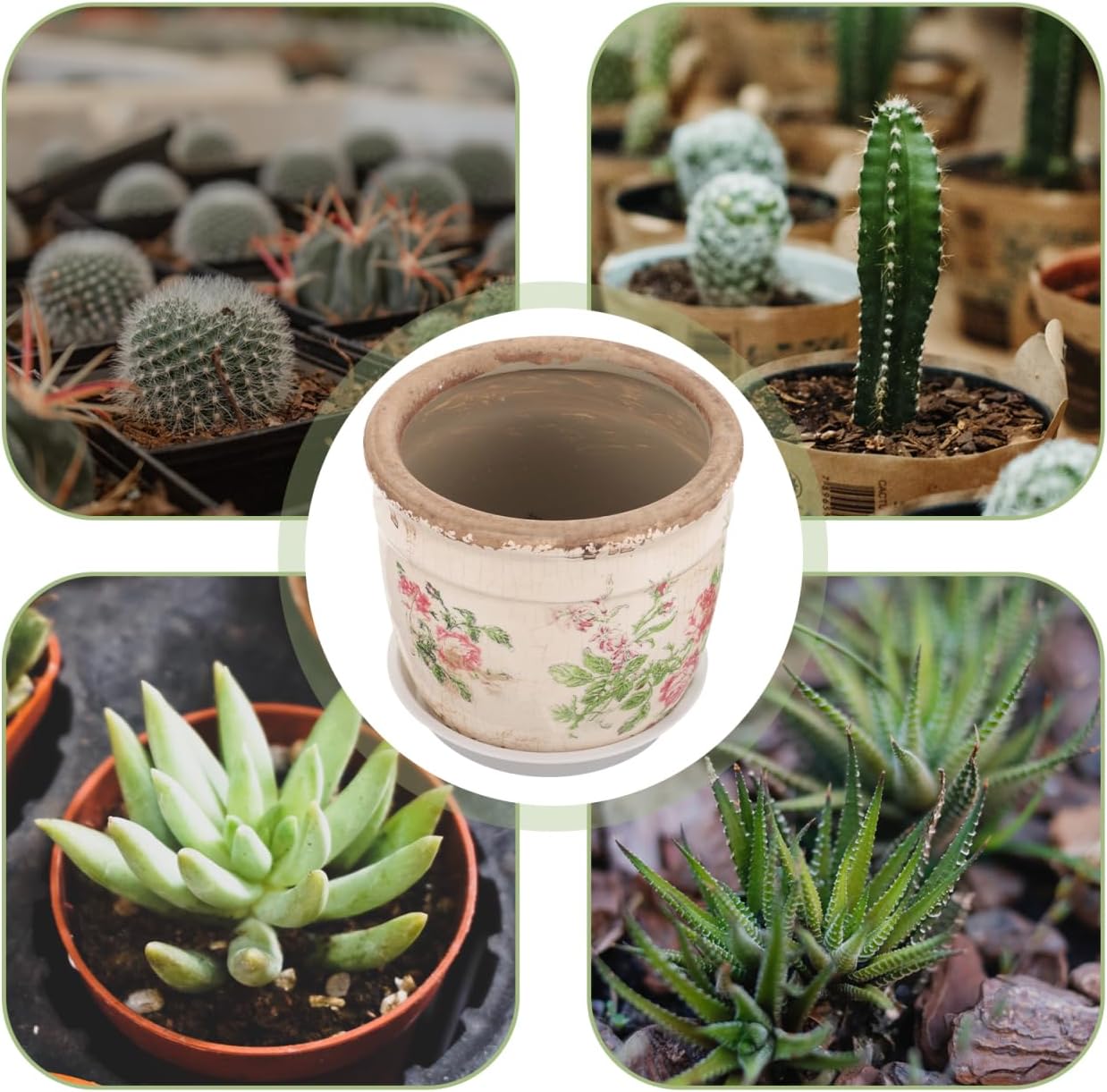 PRETYZOOM Vintage Succulent Pot with Drainage, 4.5'' Small Ceramic Planter with Floral Pattern, Indoor Flower Pot for Balcony, Kitchen, Windowsill Decoration, Christmas Supplies