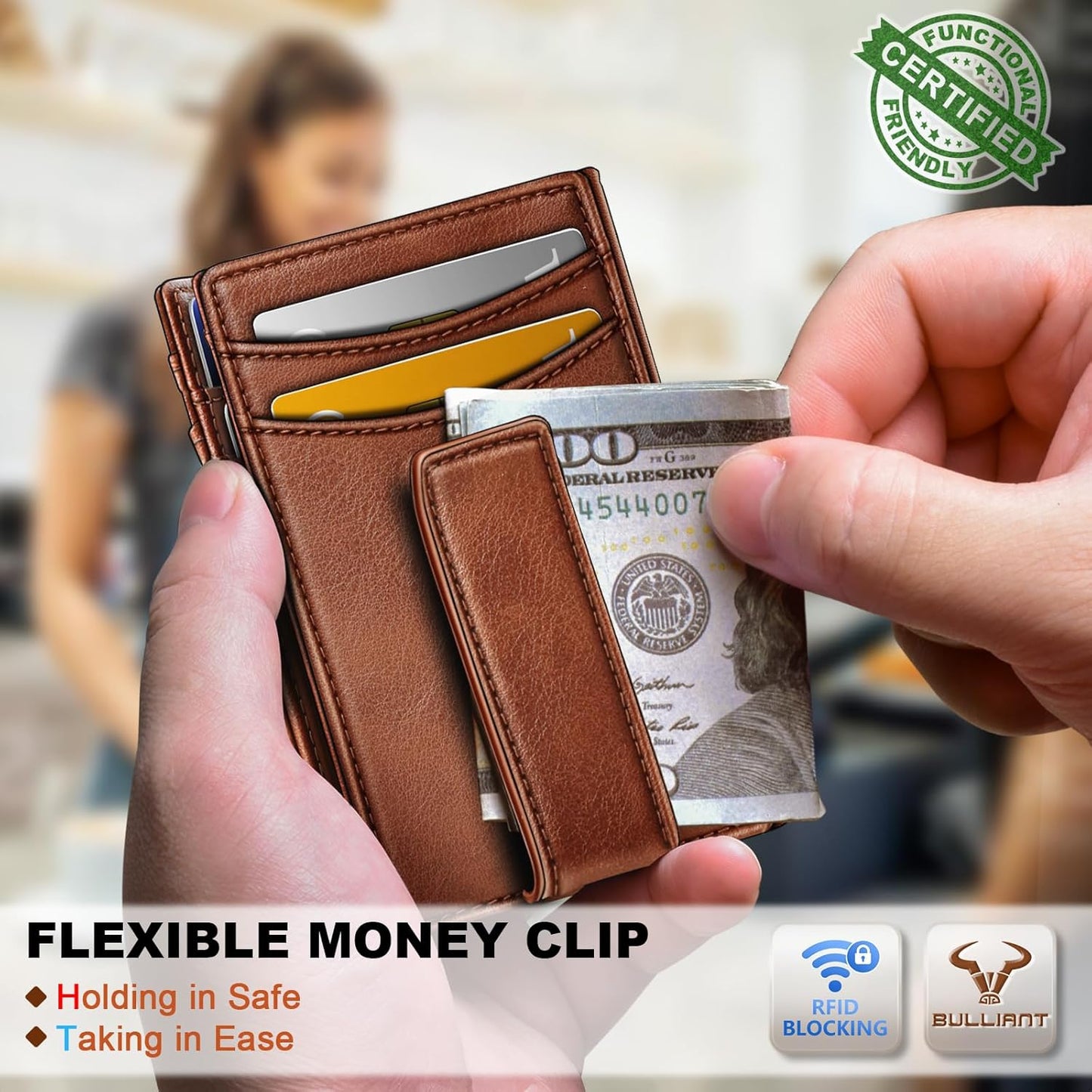 BULLIANT Magnetic Closure Slim Wallet-Genuine Leather Front Pocket Wal