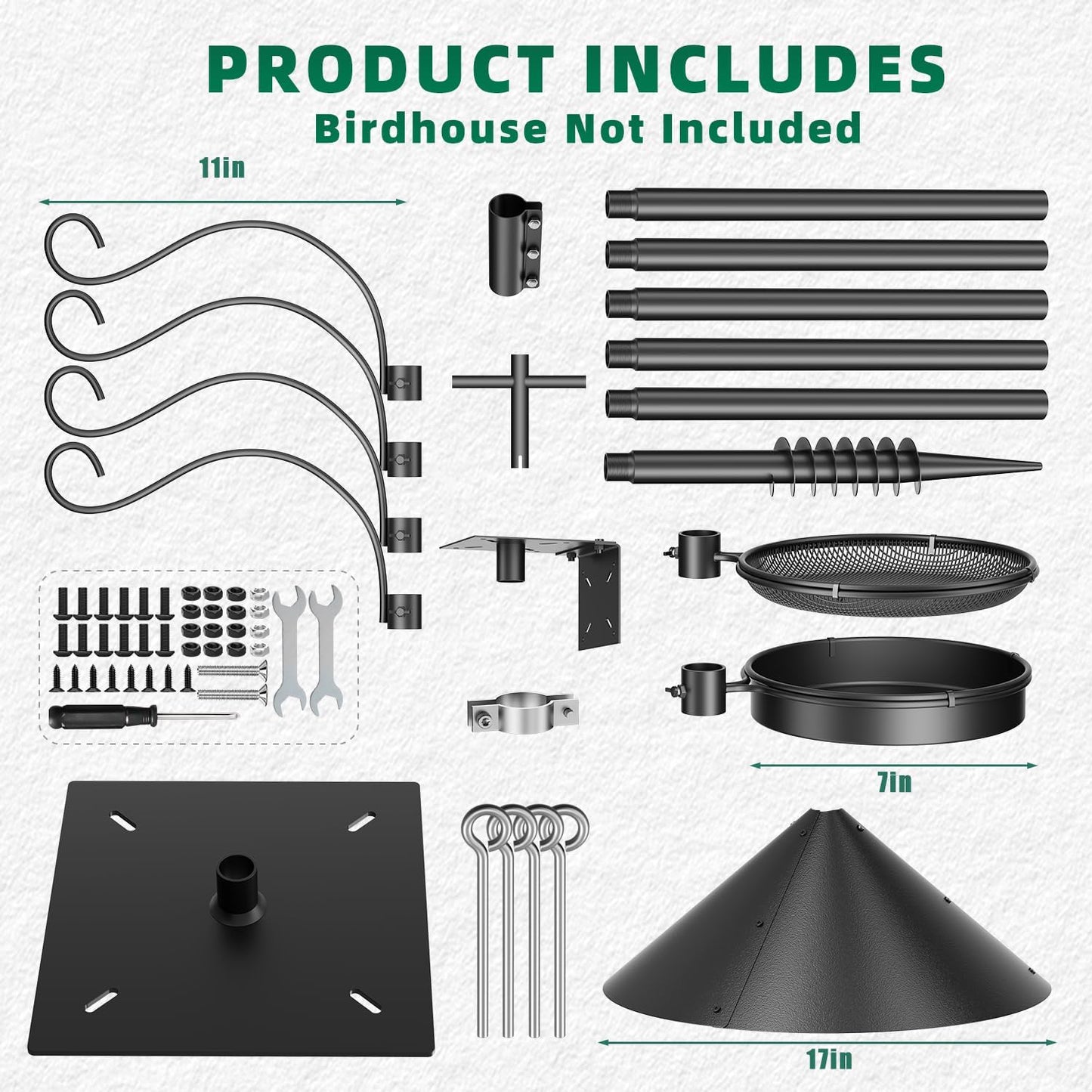 2026 Upgraded Heavy Duty Bird Feeder Pole,92 Inch Squirrel Proof Adjustable Bird Feeding Station,4 Shepherd Hooks for Feeder Stand, Includes Water Bowl and Mesh Tray,for Outdoor Garden & Yard