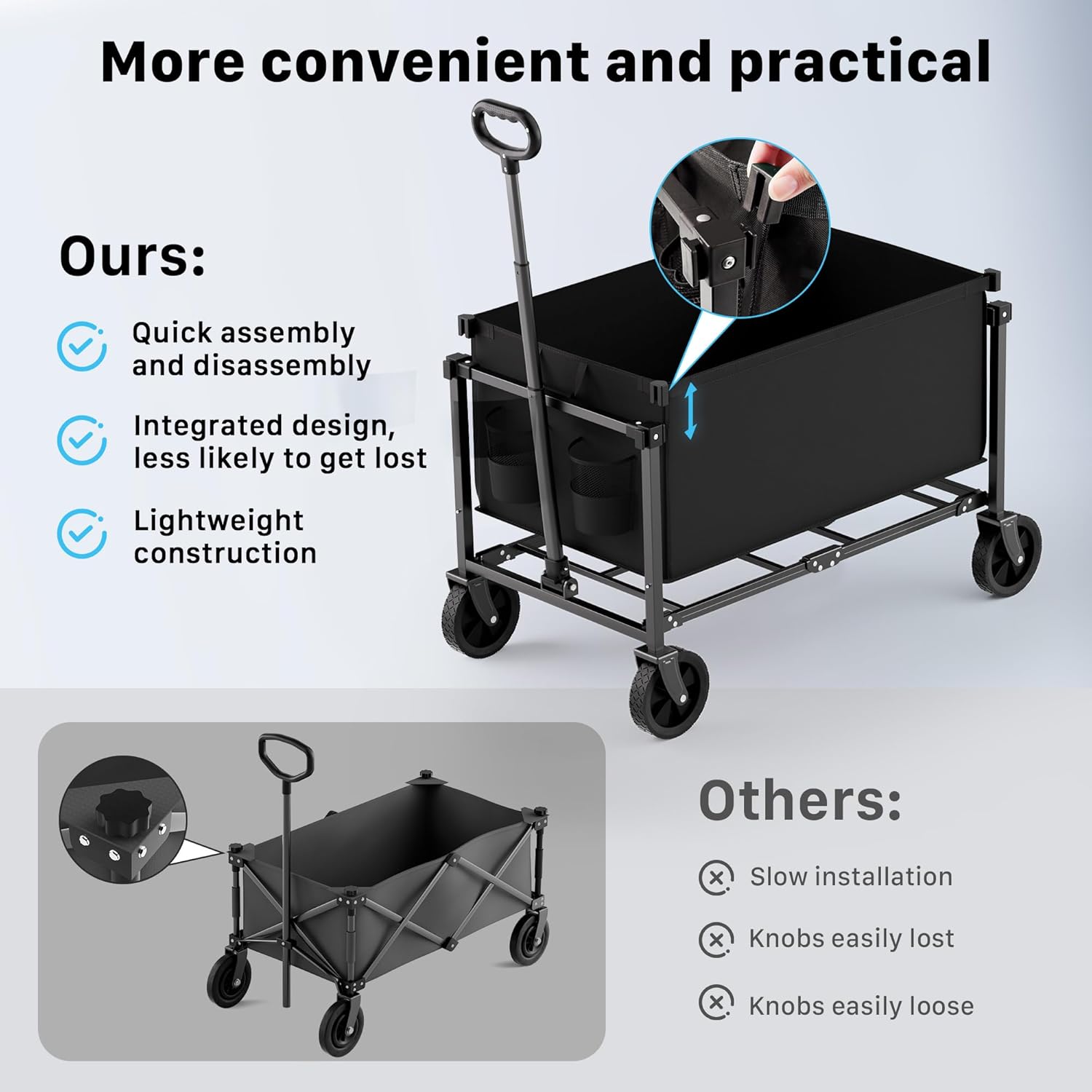 Collapsible Wagon Cart with Wheels, 150L Lightweight Foldable Utility 