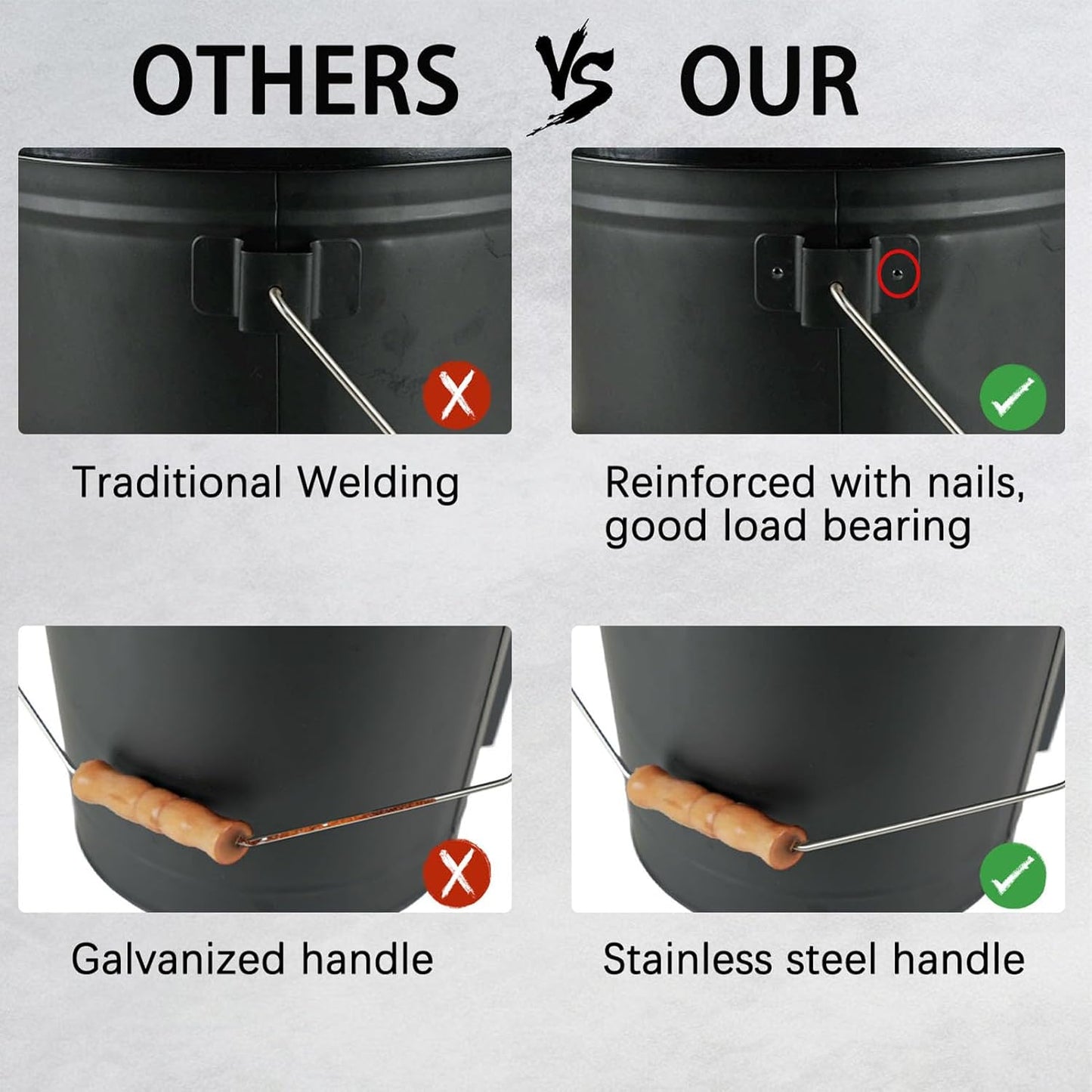 Ash Bucket with Lid and Shovel, Hand Broom and Stick, 5.2 Gallon Large Metal Ash Bucket for Fireplace Tools Set, Fire Pits, Wood Burning Stoves, Indoor and Outdoor, Camping, Grill, Black