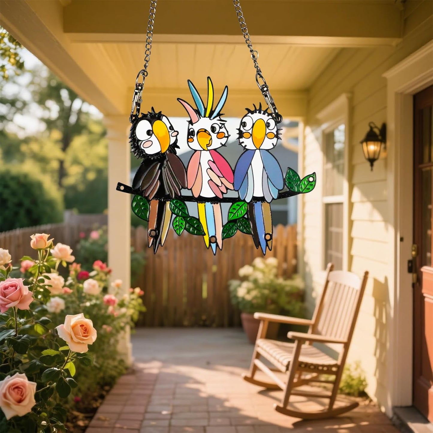 Multicolor Owls on a Wire High Stained Glass Suncatcher Panel, Bird Suncatcher for Windows Doors Room Home Decoration Hummingbird Ornamentand Gifts for Bird Lovers