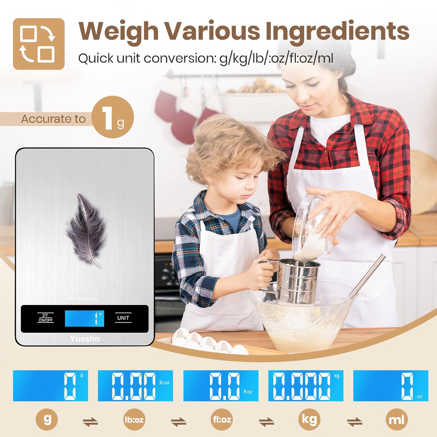 Food Scale, 11lb Kitchen Scale with 0.05oz/1g Precision, 6 Units Tare 