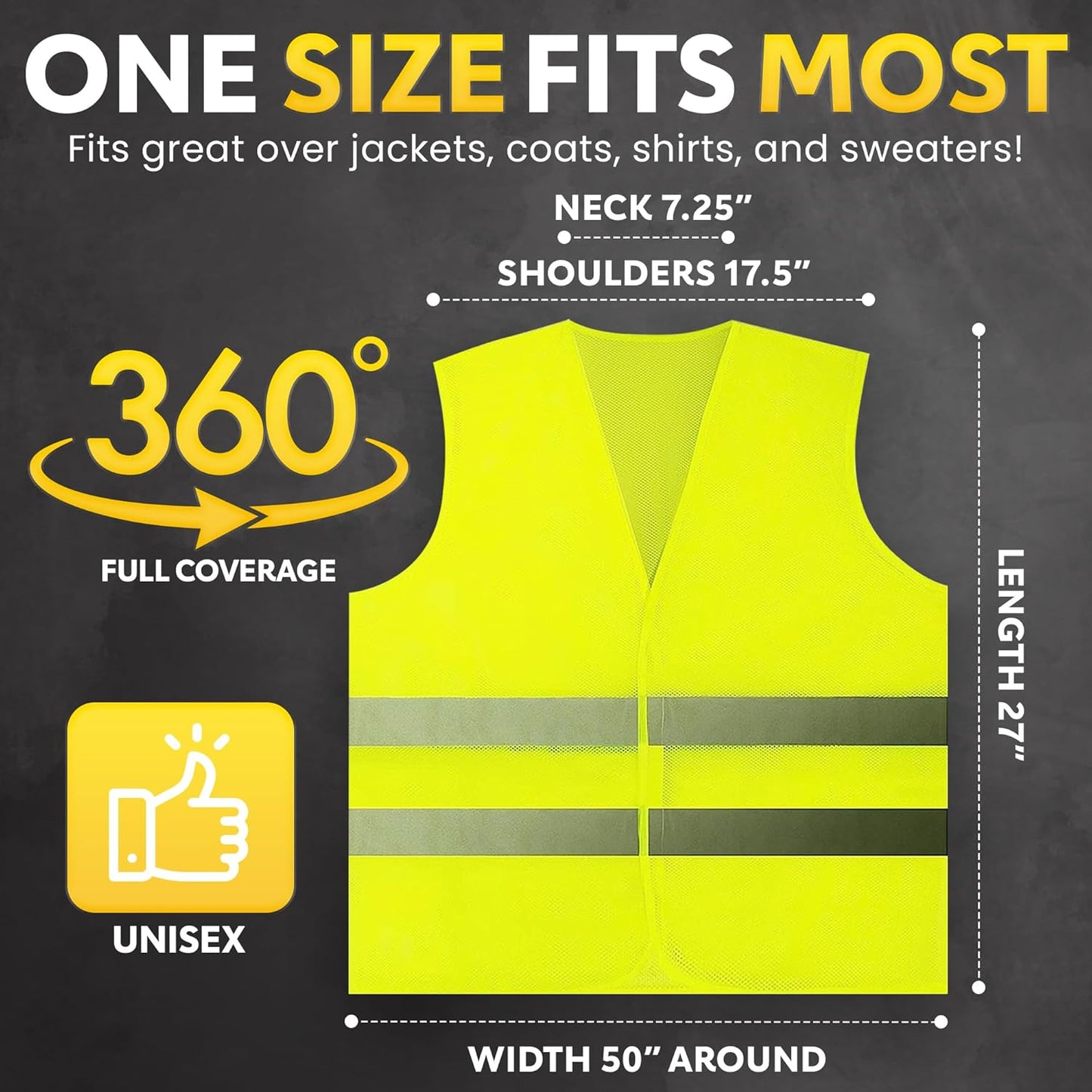 PeerBasics Safety Vests 10 Pack - Yellow Reflective High Visibility, H