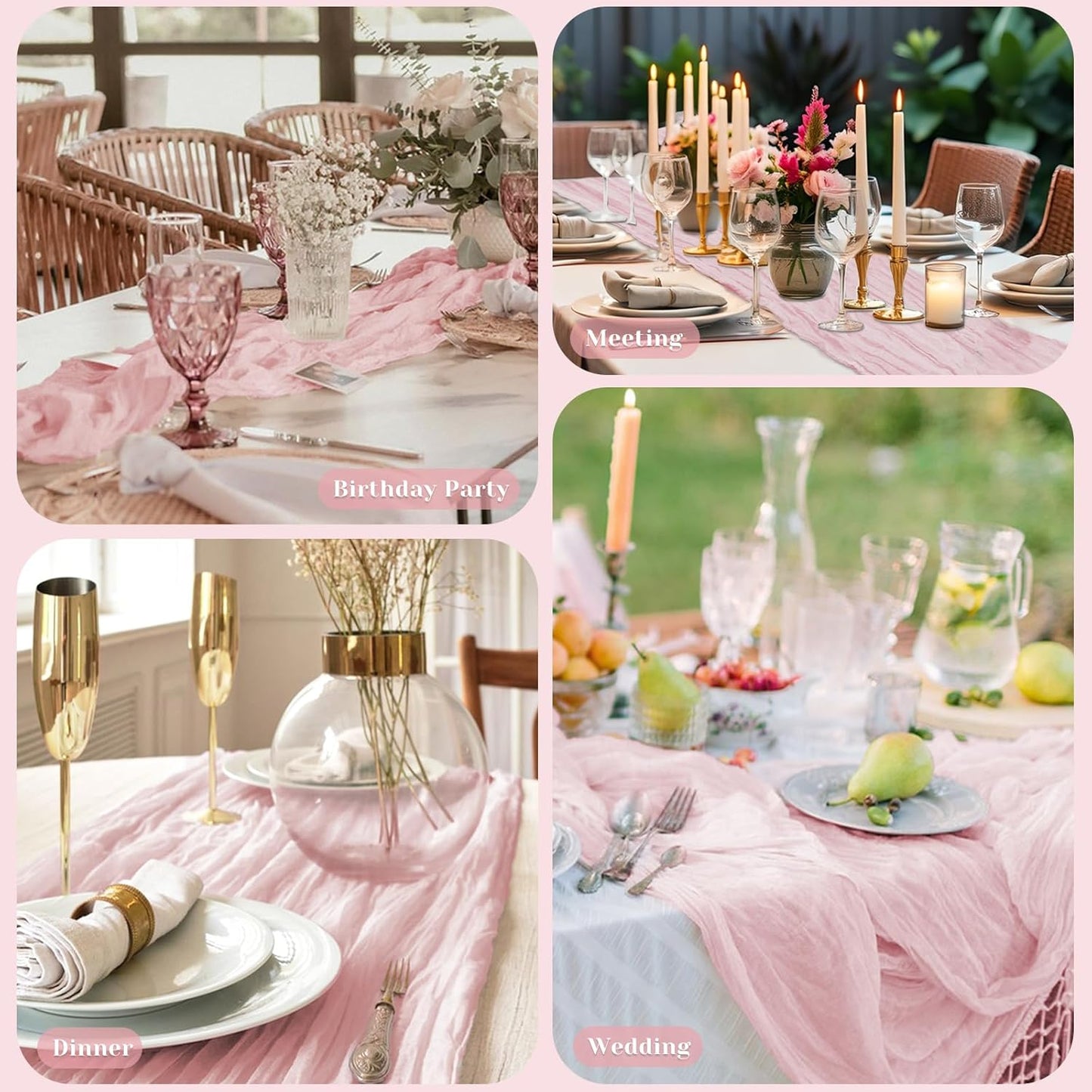 Pink Table Runner, 10 Ft Spring Table Runner, Gauze Rustic Cheesecloth Table Runners for Wedding, Party, Baby & Bridal Shower, 120 in Boho Table Runners for Easter, Mother's Day