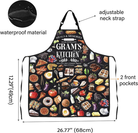 WCGXKO Gram’s Kitchen Apron Grandmother Birthday Gift Best Gram Ever Merch Mother’s Day Gift for Grandma