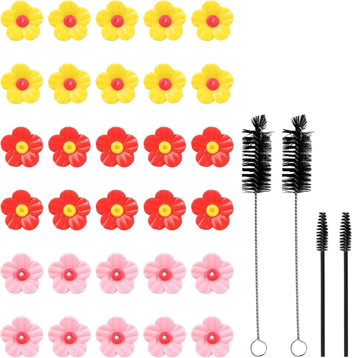 30pcs Hummingbird Feeder Replacement Flowers with 4 Cleaning Brushes, Replacement Feeding Ports Bird Feeder Parts for Hummingbird Feeders