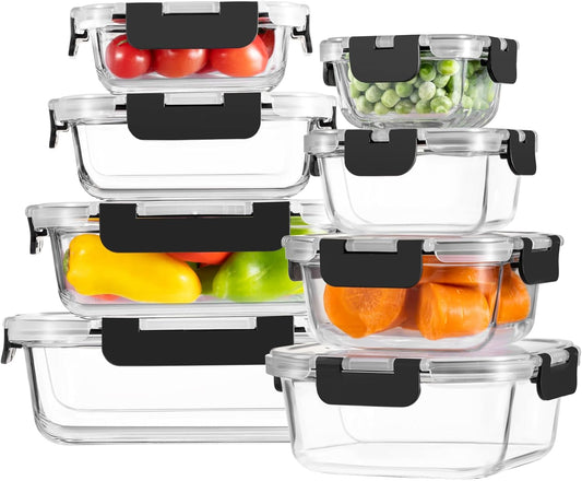 8 Pack Borosilicate Glass Food Storage Containers with Lids, Glass Mea