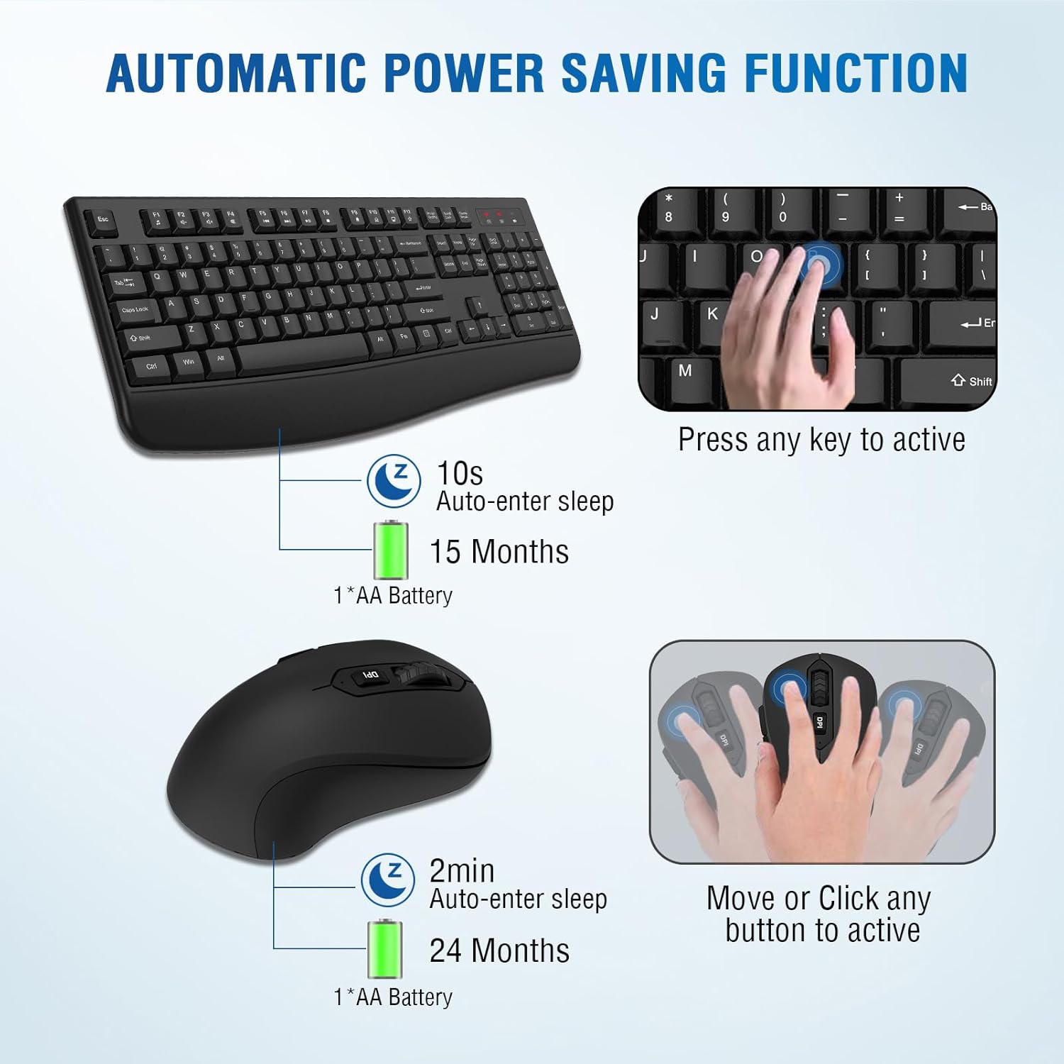 Wireless Keyboard and Mouse Combo, Full-Sized 2.4GHz Wireless Keyboard
