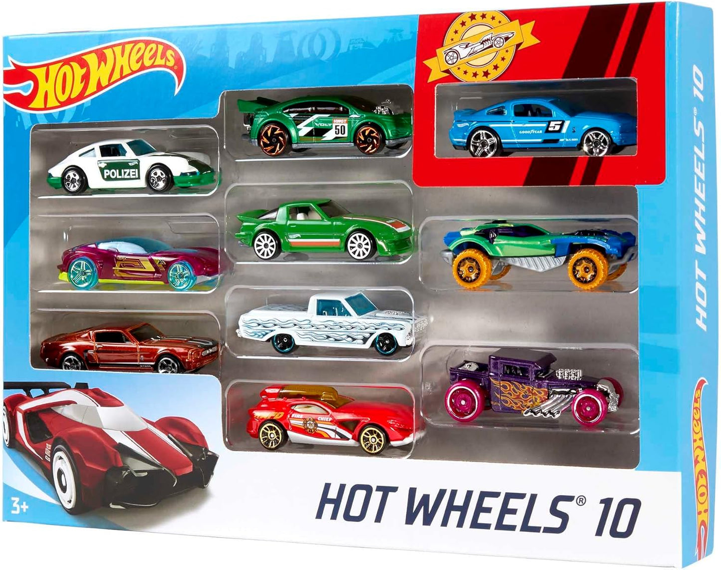 Hot Wheels Set of 10 1:64 Scale Toy Trucks and Cars for Kids and Colle