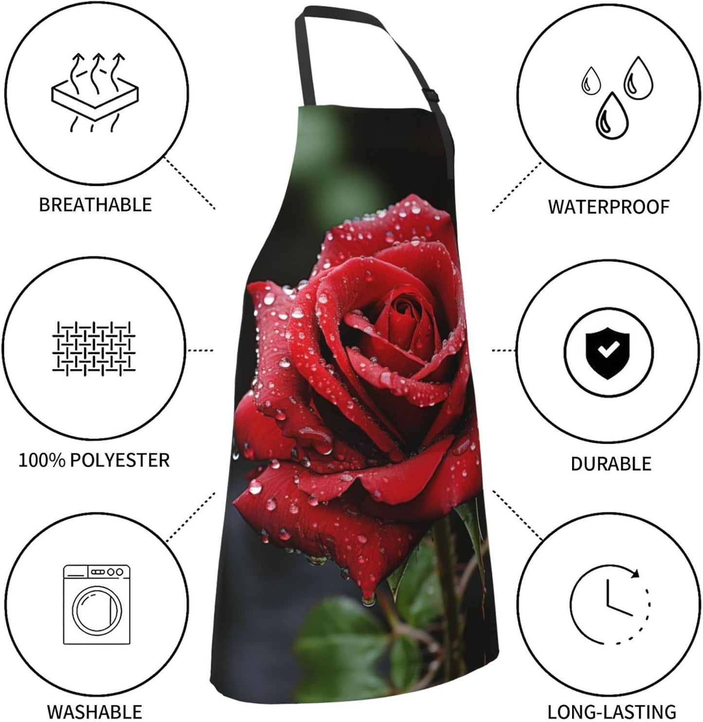 Red Rose print Waterproof apron with pocket adjustable cooking apron for adult kitchen bibs to bake