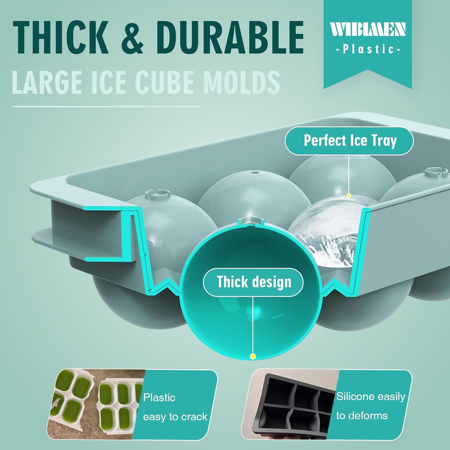 WIBIMEN Large Ice Cube Molds, Big Round Whiskey Ice Cube Trays for Fre