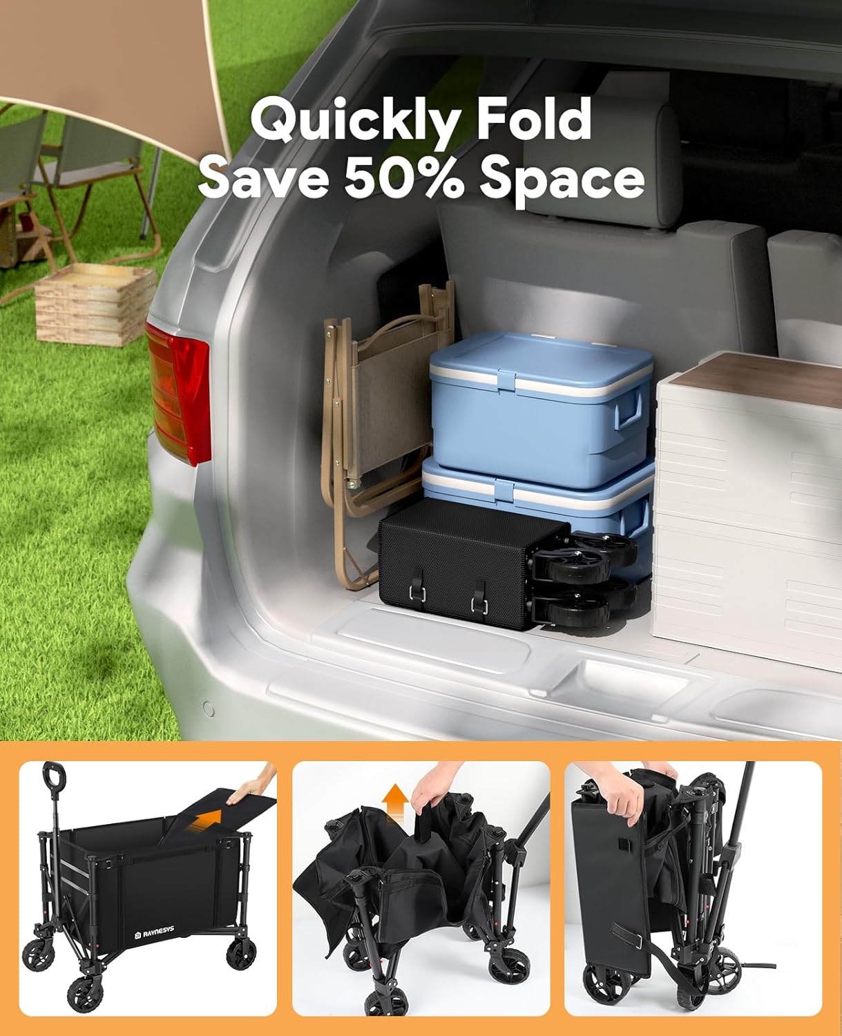 3 in 1 Collapsible Wagon Converts to Bench, 220lbs Foldable Wagon Cart