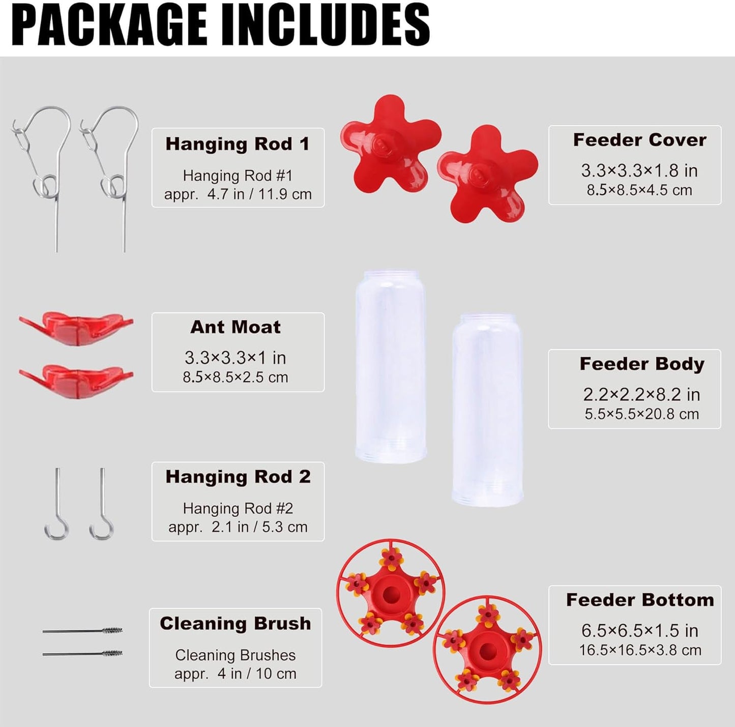 [Patent #1060866S] Hummingbird Feeder 12 oz, 5 Feeding Ports Plastic Humming Feeders for Outdoors Hanging, Upgraded Anti-Fall Hook, Ant Moat, Leak-Proof, Easy to Clean (2 Pack)