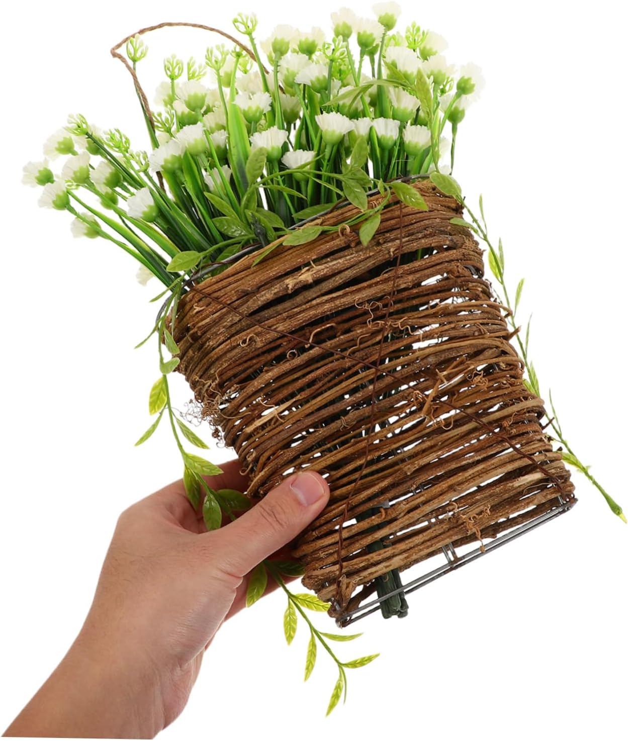 BESTOYARD White Artificial Hanging Flower Basket Floral Round Door Han