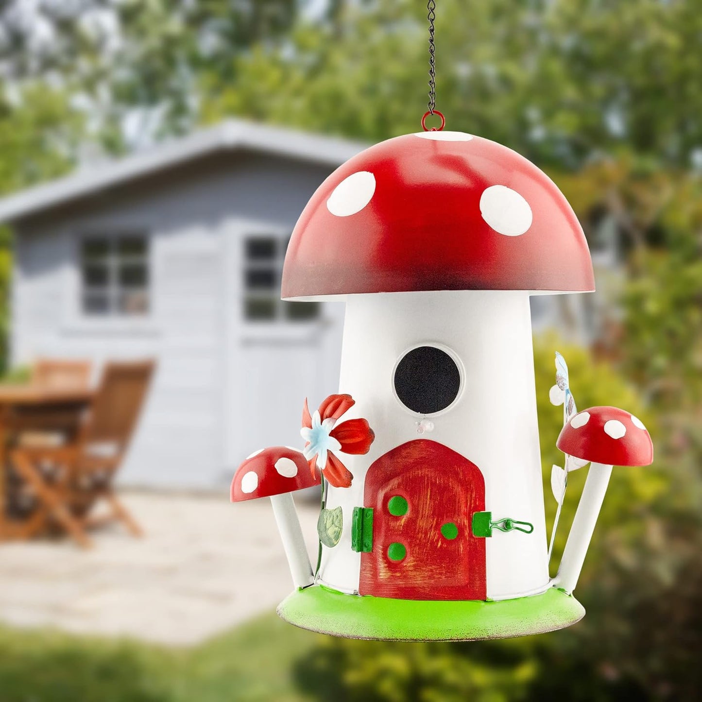 Mushroom Shaped Birdhouse; Songbird Nesting Galvanized Iron Colorful Mushroom Bird House