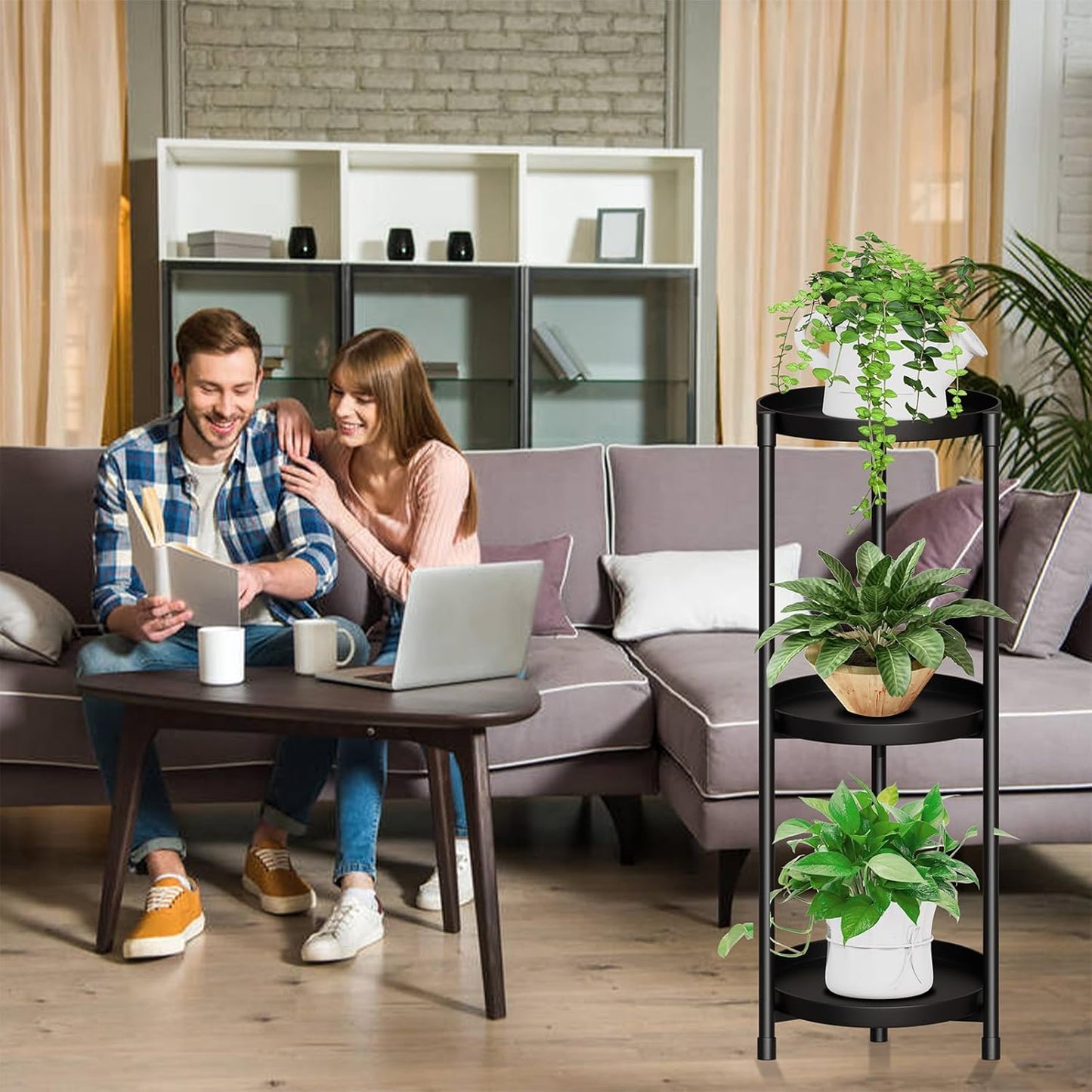 SYQ 3 Tier Plant Stand Indoor Outdoor - 34'' Extra-Tall Metal Plant St