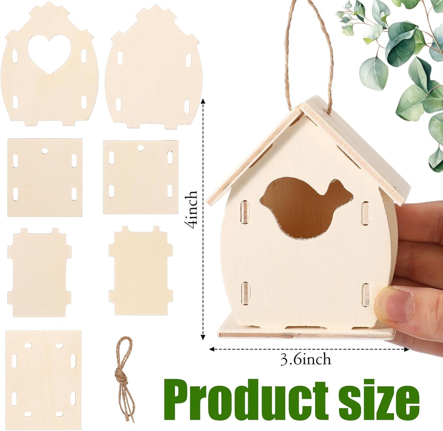 Outus 12 Pcs Wooden Birdhouse Craft Kits to Build, 4 Shapes Wooden Unfinished Bird House with Butterfly Sticker for and Arts Crafts Bulk Painting Kits(Lovely Style,3.6×4 Inch)