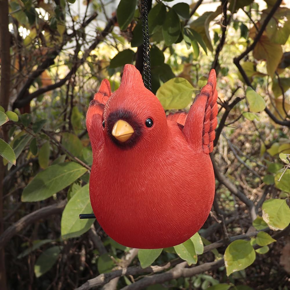 Bird House for Outside, Hanging Handcrafted Cardinal Resin Outdoor birdhouses Humming Bird, Bluebird, Wren, Camper Hanging Houses nest cage (Red, Large)
