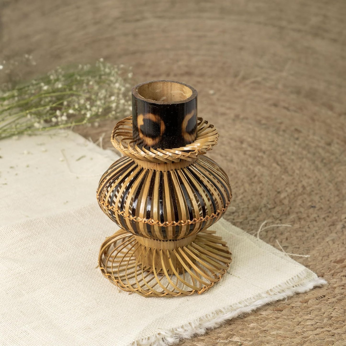 Handmade Bamboo Flower Vase - 100% Natural Rustic Planter Pot for Indoor & Outdoor Plants - Farmhouse & Boho Home Décor - Decorative Wooden Vase for Christmas, Halloween, Thanksgiving