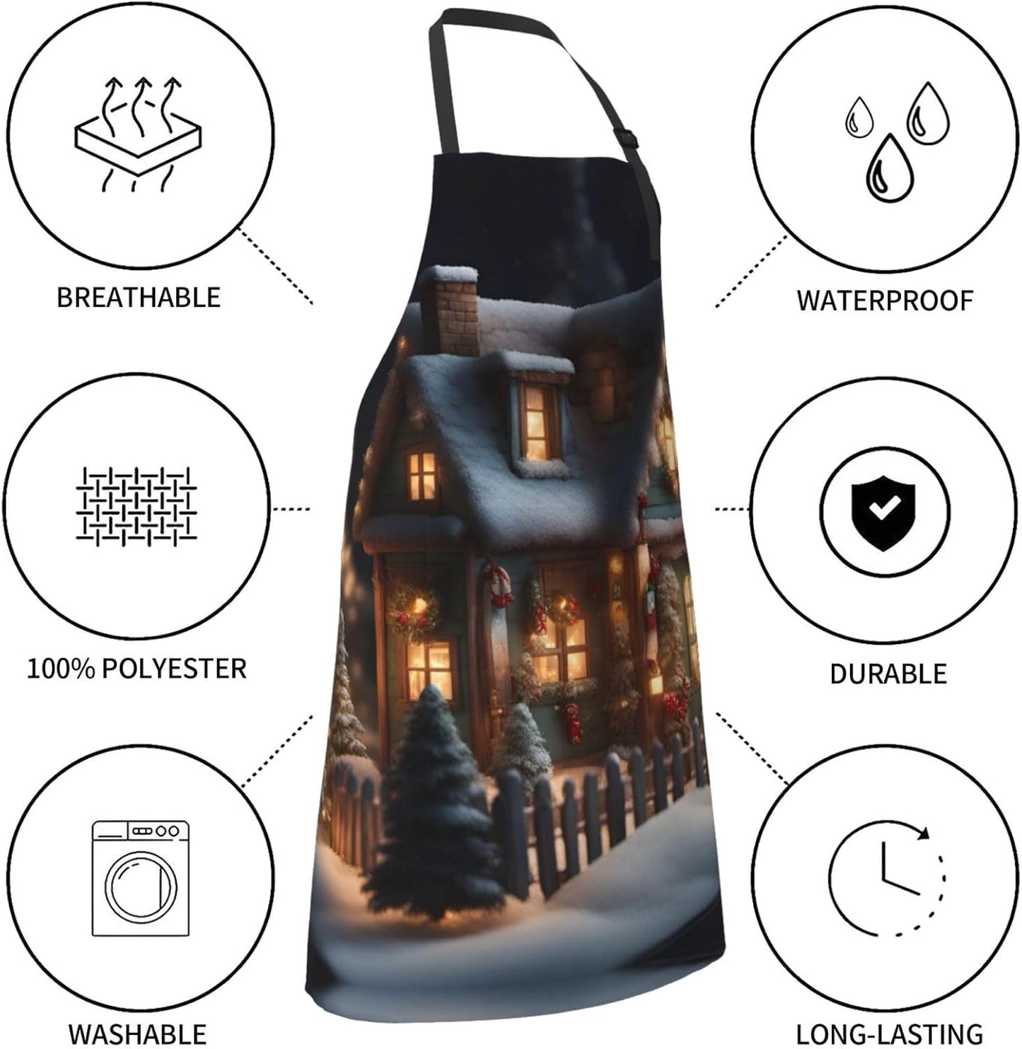 Christmas Village House 4 print Waterproof chef's apron with pocket apron for kitchen cooking baking barbecue and gardening