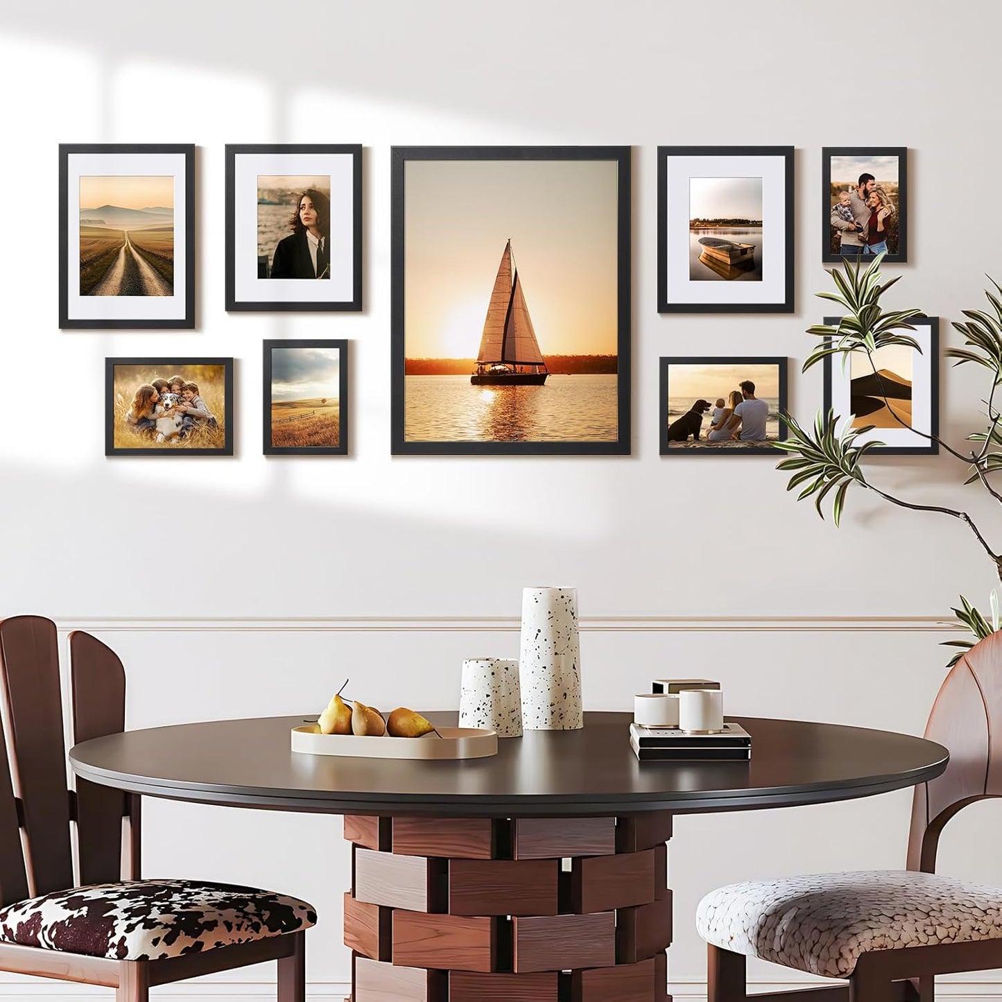 HappyHapi 4x6 Picture Frame Set of 5, Black Frames Display Photo 3.5x5 with Mat or 4x6 without, Gallery Wall Frame Set, Wall or Tabletop Display (Black)