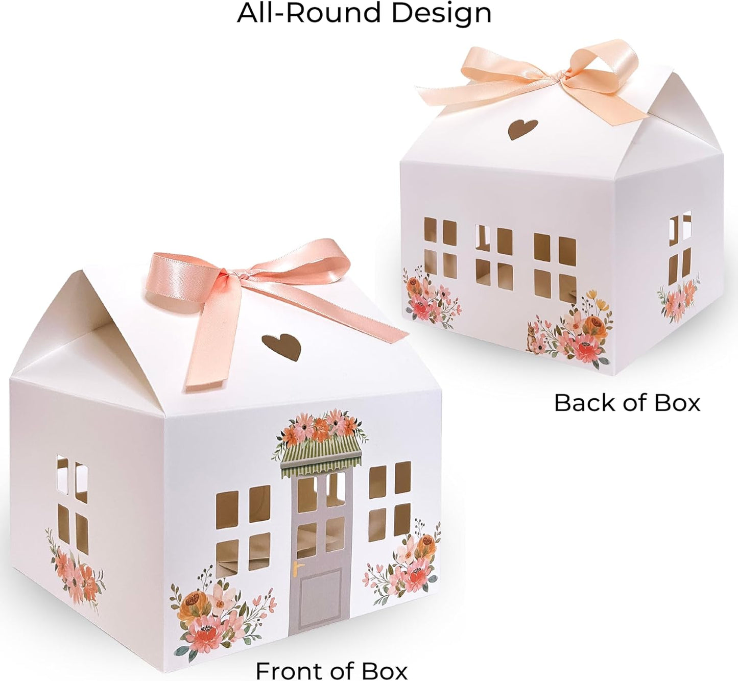 20 Pcs Garden Small House Shaped Gift Boxes with Ribbons House Boxes for Treats, Treat Boxes for Dessert, Fancy Cookie Boxes for Gift Giving, White Gable Box, Bakery Boxes