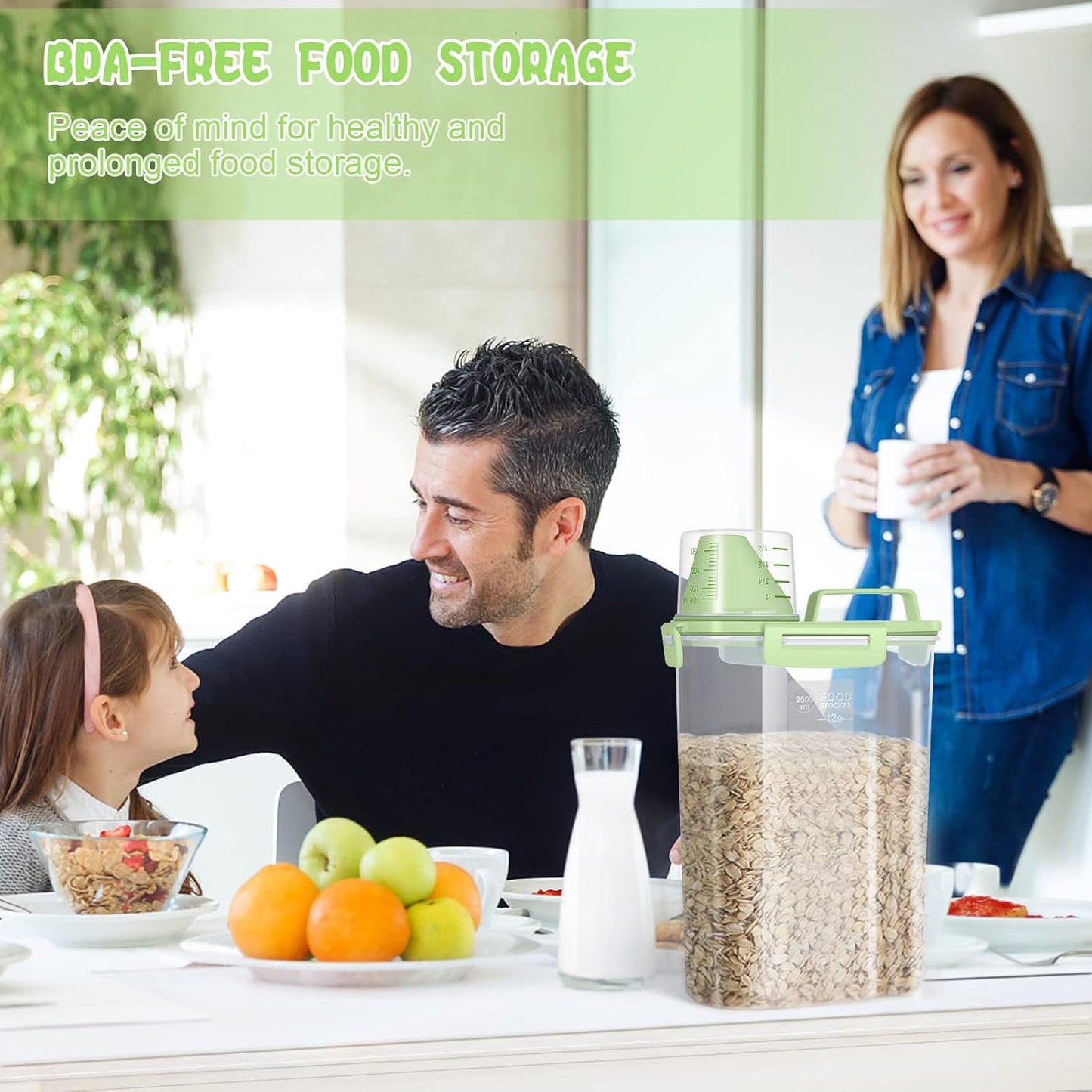 TBMax Small Rice Storage Container -5 Lbs Cereal Dispenser with Measuring Cup, Airtight Dry Food Container Bin for Kitchen Pantry Storage Organization -Green