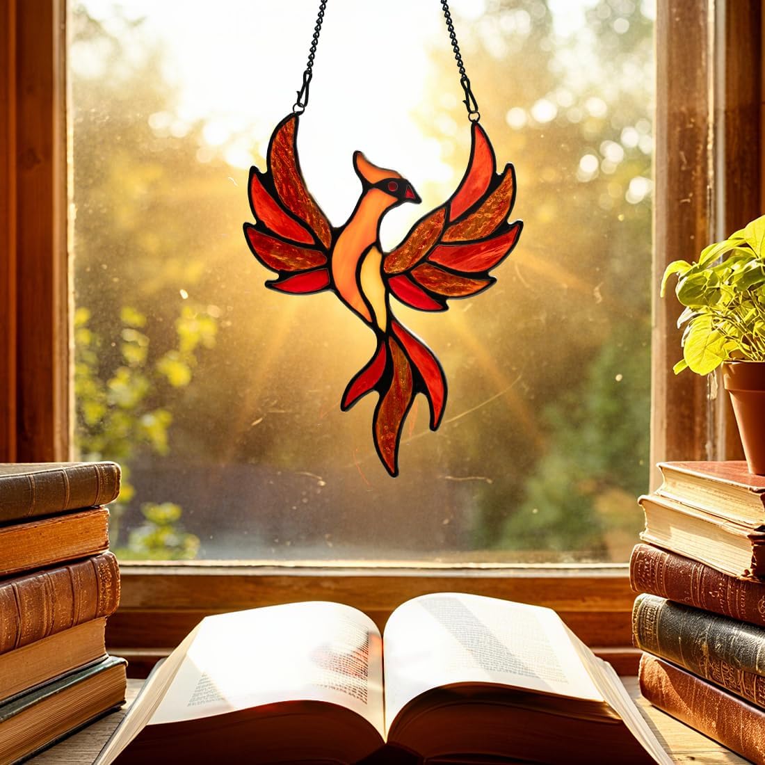 Phoenix Decor Stained Glass Window Hangings,Phoenix Themed Gifts Stain