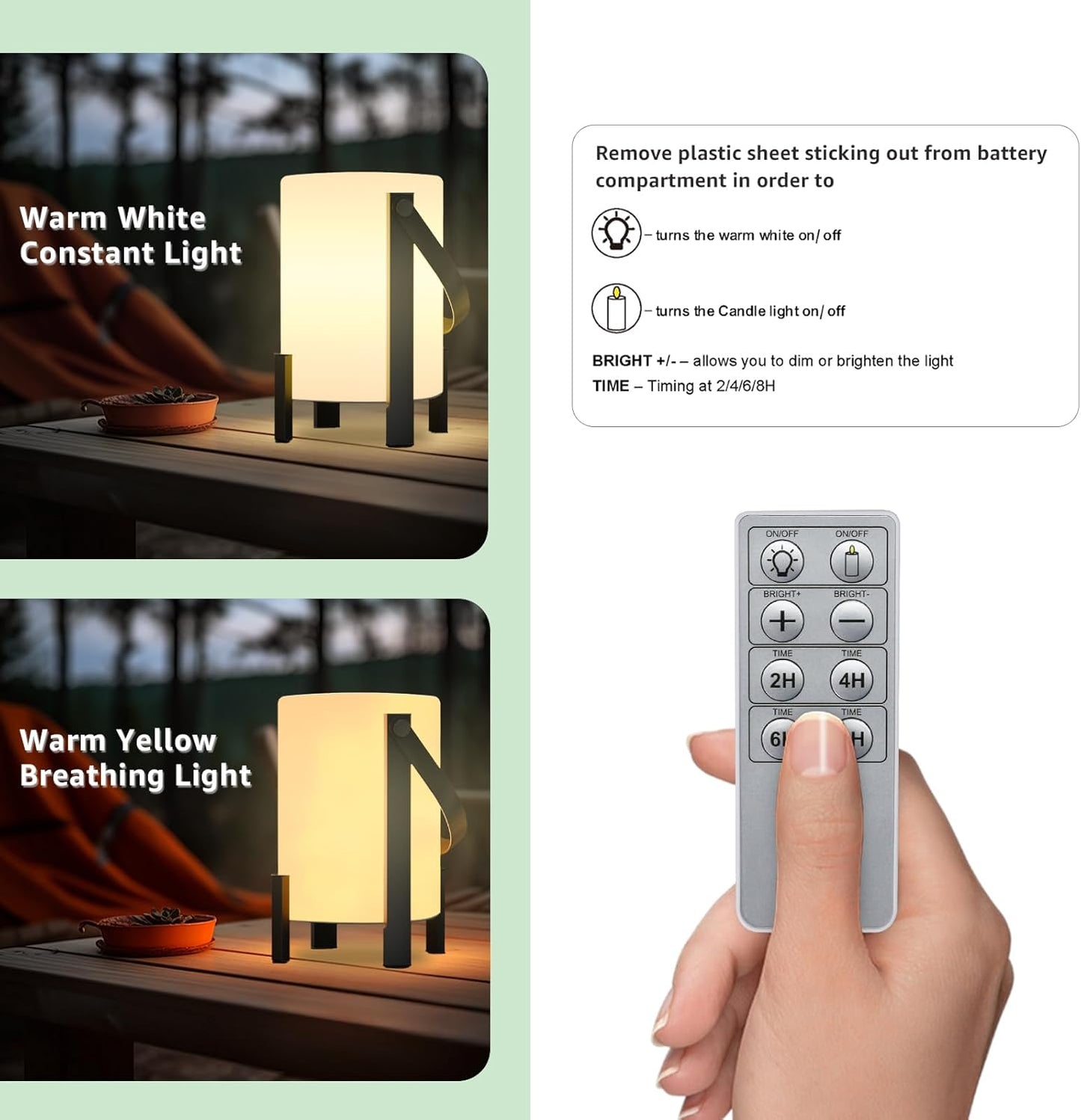 uuffoo LED Table Lamp Shower Lamp Rechargeable Lantern Cordless 3000K and Candle Light IP44 Rain-Resistant | with Remote | PE & Metal for Indoor Outdoor Bathroom Patio Camping Restaurant Home