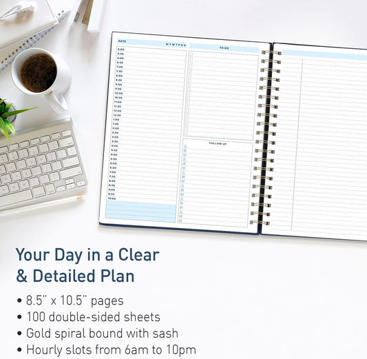 S&O Undated Daily Planner for Organization, Spiral Logbook with Hourly