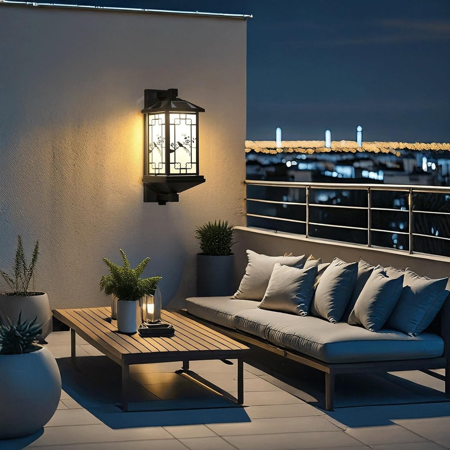 Solar Outdoor Wall Lantern IP65 Waterproof, Matte Black Exterior Wall Sconce Lamp with Auto On/Off, Classic Style LED Light, Frosted Glass Panels for Courtyard, Patio, Gate, Pathway Cottage