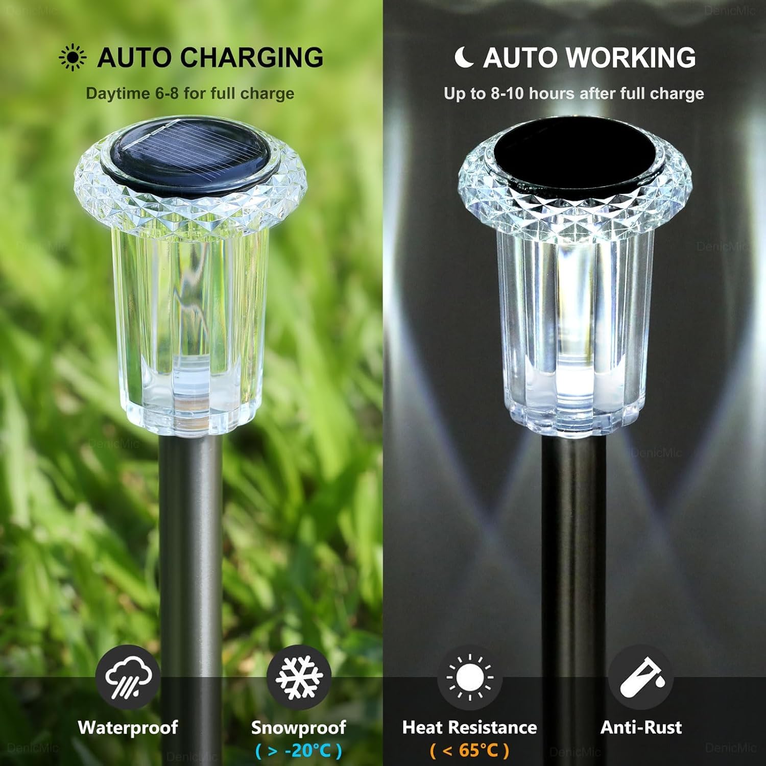 DenicMic Solar Lights Outdoor 10 Pack Waterproof 6000K Cold White LED 