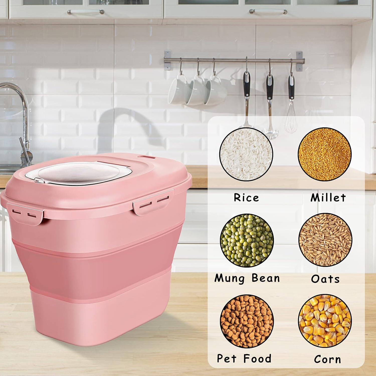Cereal Rice Food Storage Containers, Collapsible 20 to 50 Lbs Dispense