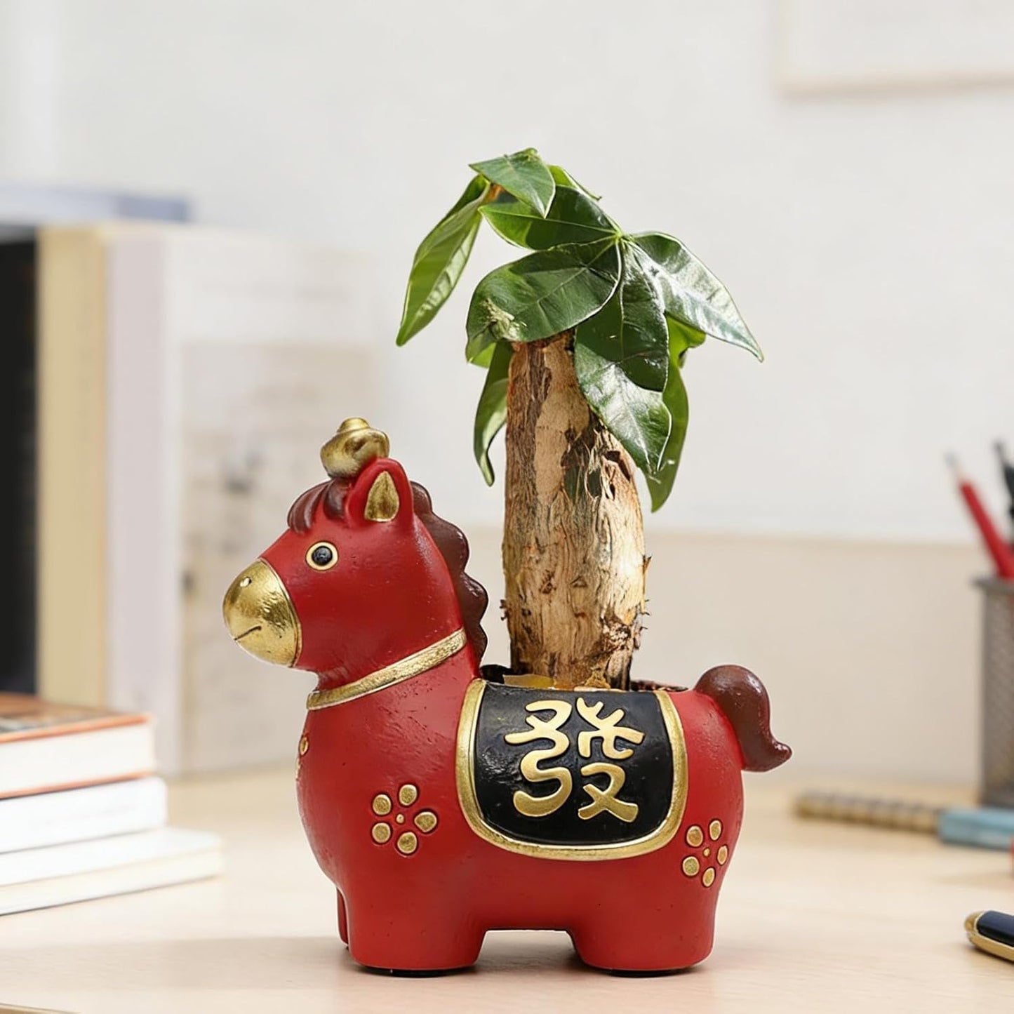 Greenery Potted Plants, 12.5x7.3x10.9cm Resin Horse Figurine Compact Planter with Planting Space Decorative Pot for Home, Office, Desk, Gift
