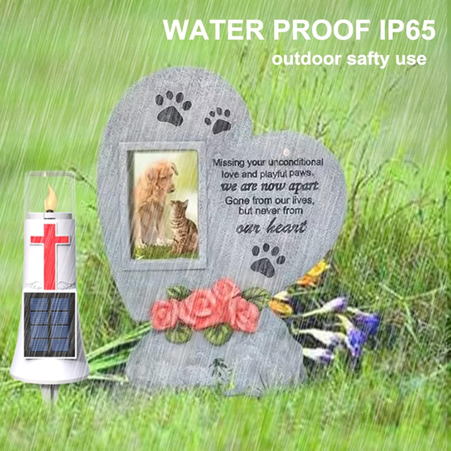Waterproof Outdoor Solar Powered Flameless Candle LED Light Cross Grave Decoration Cemetery Light Blessed Candles for Home Memorial Decoration,Yard (2PACK)