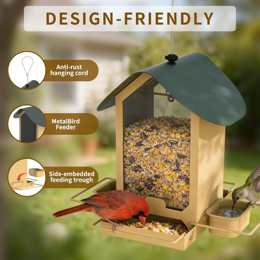 Metal Bird Feeders for Outdoors | Both Sides Removable Feeding Troughs for Easy Cleaning | 360 Degree Perch | Perfect for Attracting Wild Birds