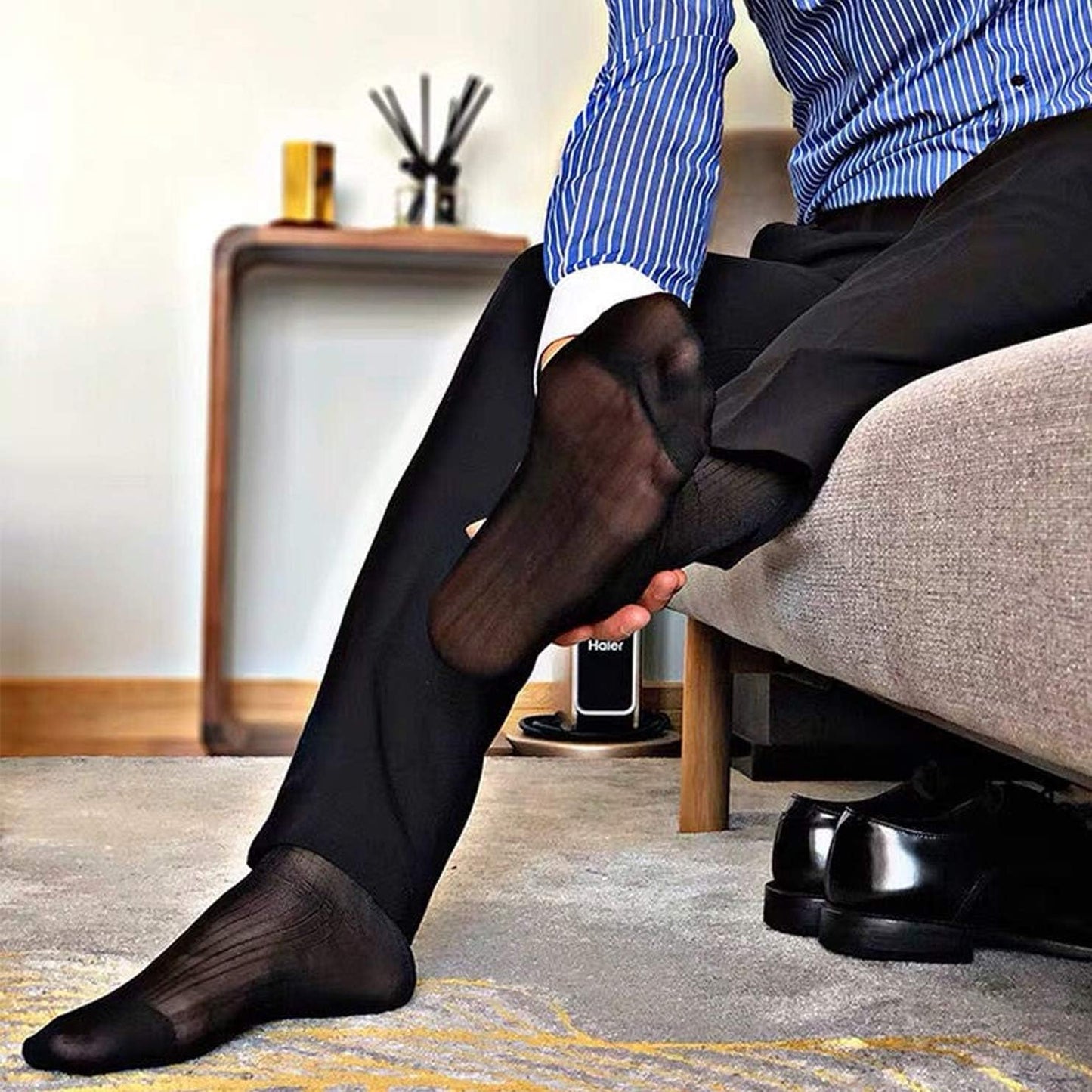 Uaussi 10 Pairs Mens Ultra Thin Dress Socks Silk Sheer Business Socks 