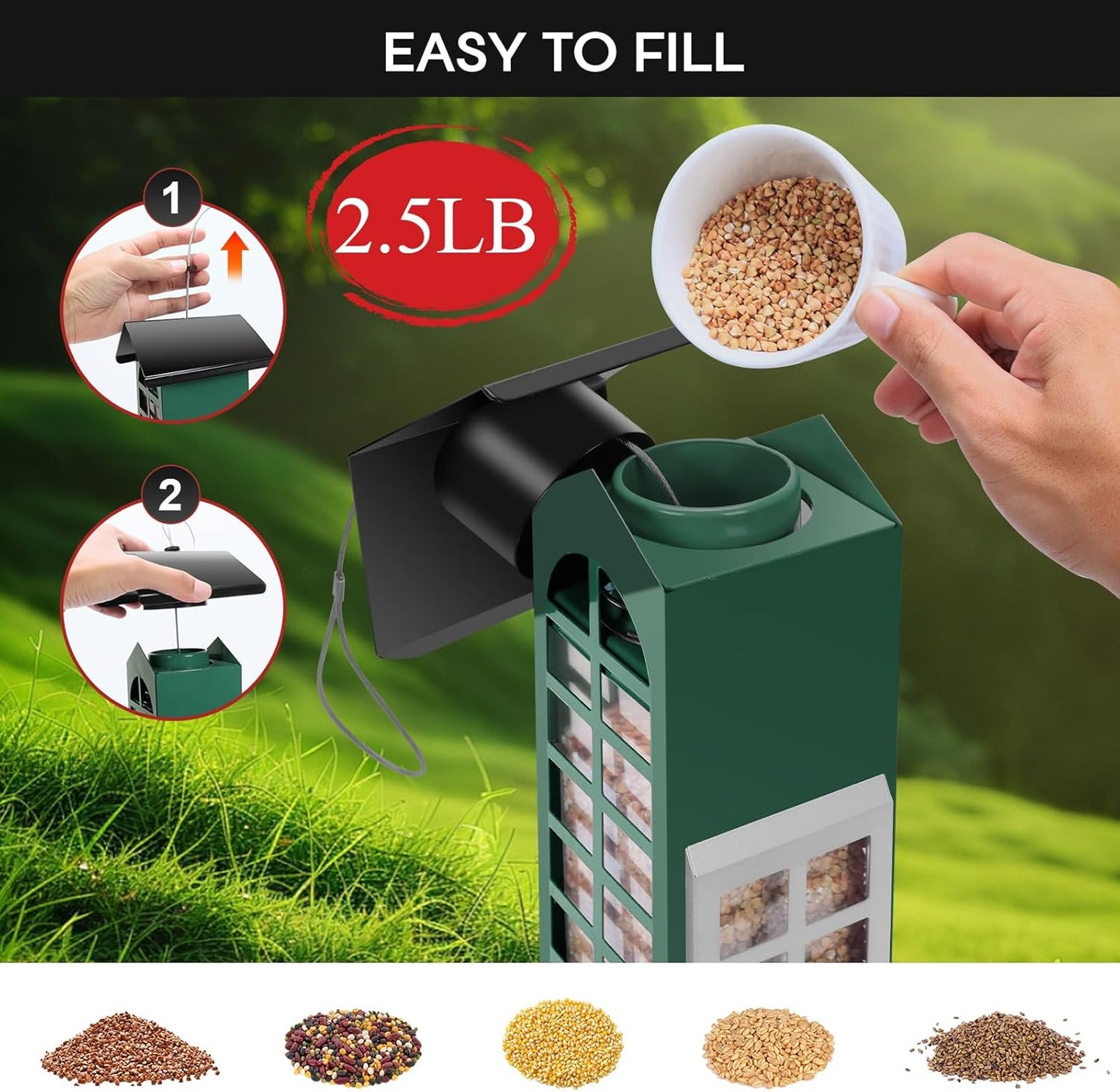 Bird Feeder Squirrel Proof Gravity Protection- Blue Jay Metal Bird Seed Feeders for Outdoor Hanging - Mesh Cardinal Finch Wild Bird Feeders Birdhouse,2.5LB Capacity for Thistle and Mixed Seed
